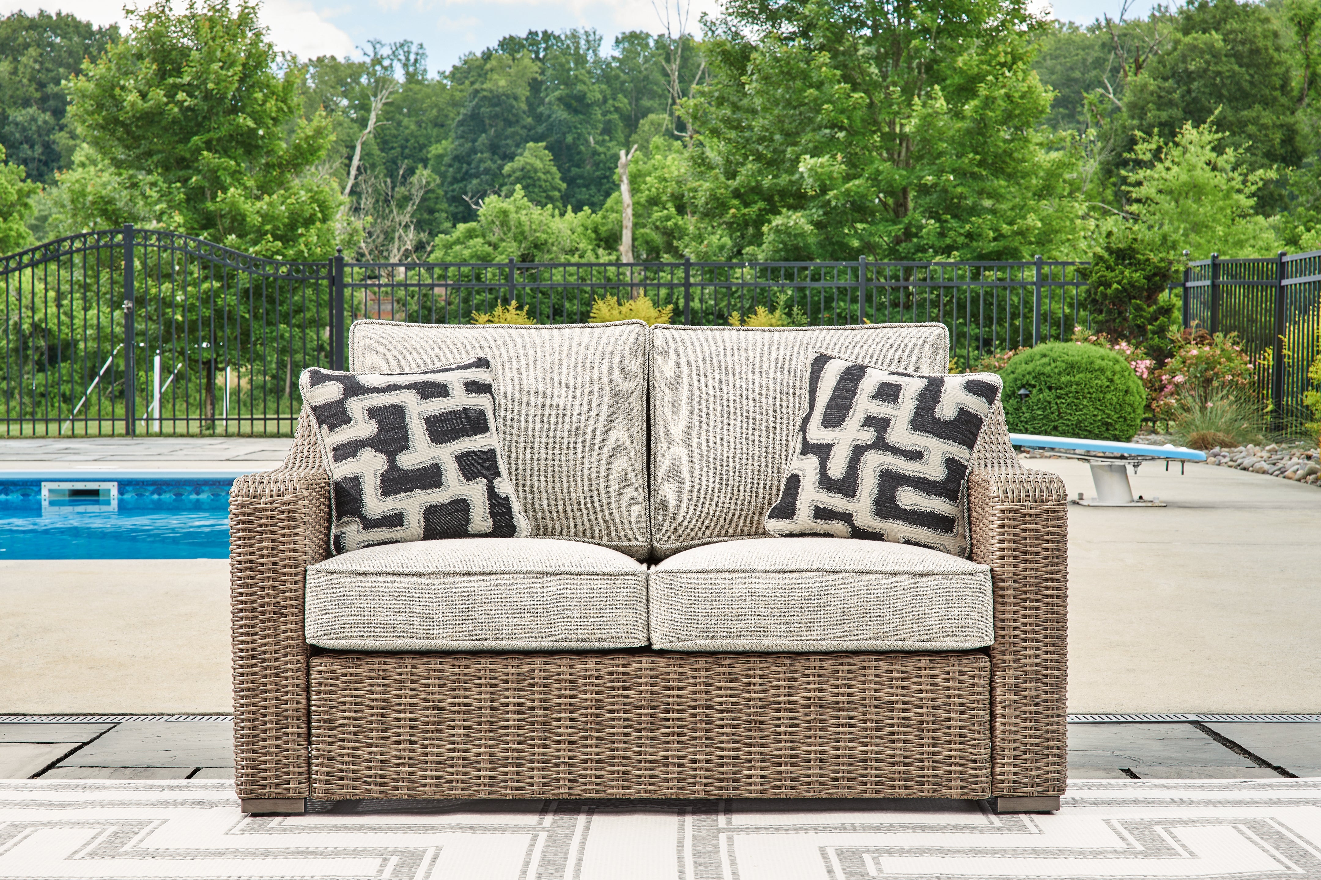 A2Z Furniture - Ashley Furniture - Beachcroft Outdoor - Loveseat w/Cushion / Beige - P791-835