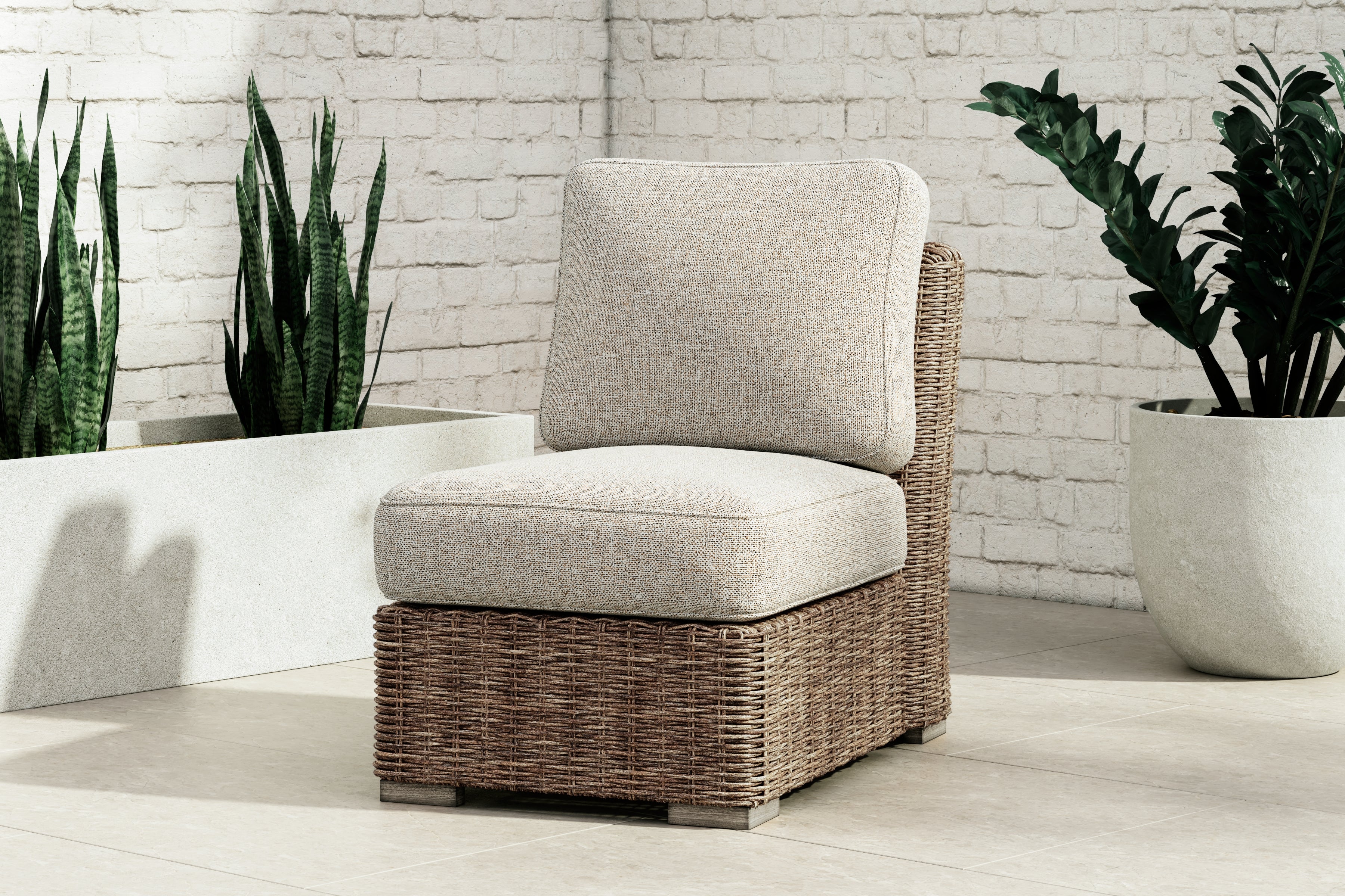 A2Z Furniture - Ashley Furniture - Beachcroft Outdoor - Armless Chair w/Cushion / Beige - P791-846
