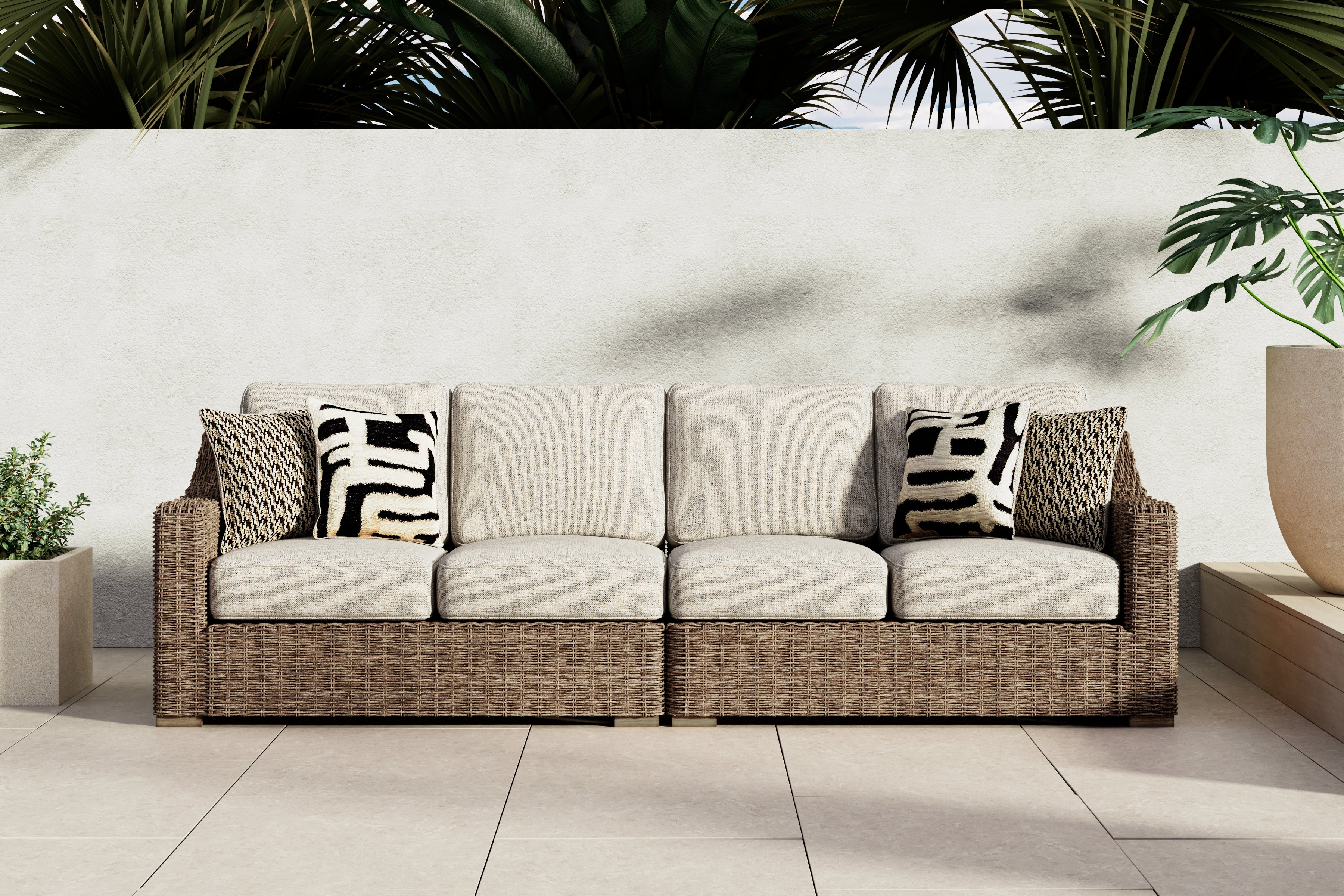A2Z Furniture - Ashley Furniture - Beachcroft Outdoor - RAF/LAF Loveseat w/CUSH (Set of 2) / Beige - P791-854
