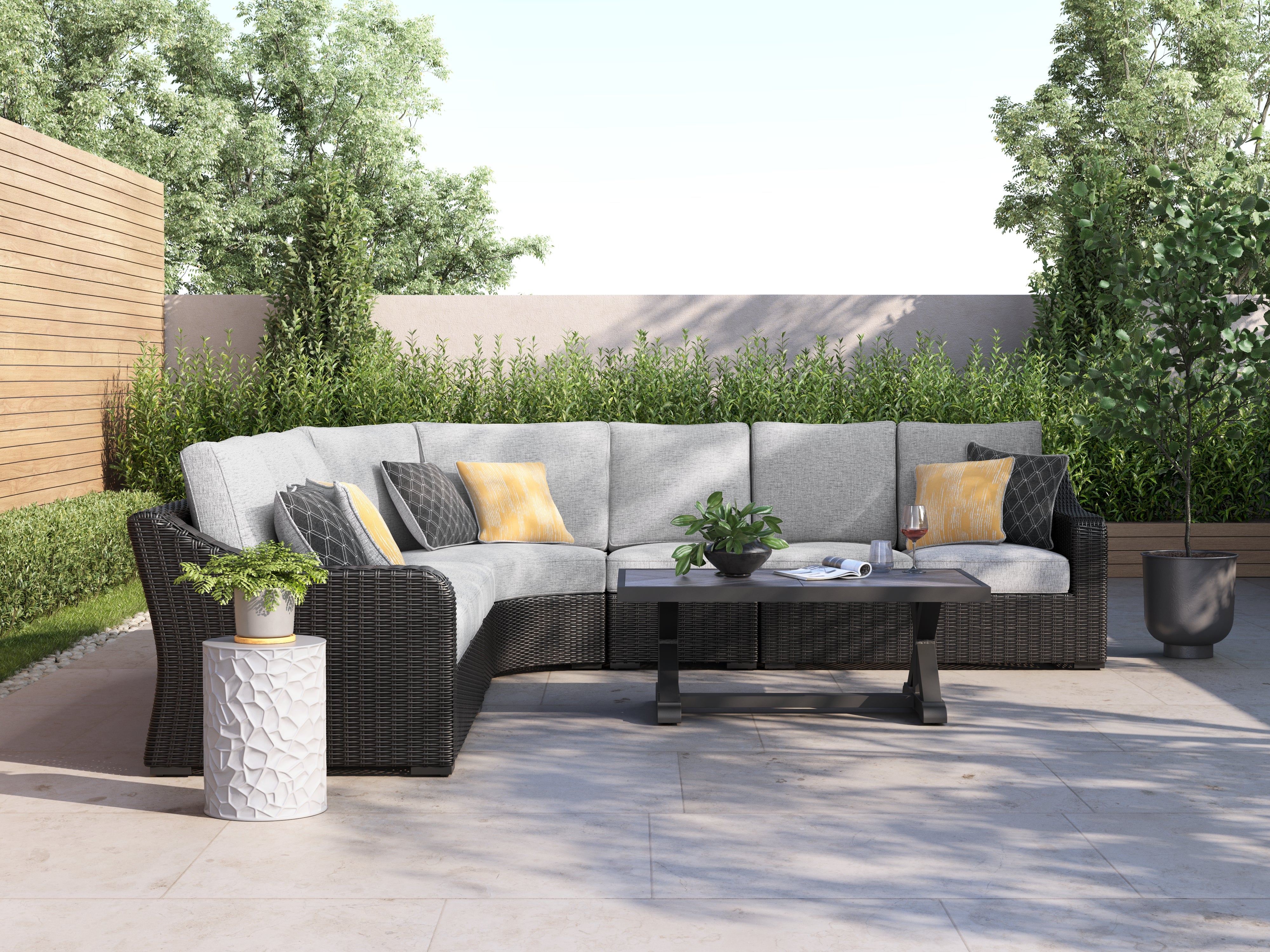 A2Z Furniture - Ashley Furniture - Beachcroft Outdoor - 5-Piece Outdoor Sectional / Black/Light Gray - P792P6