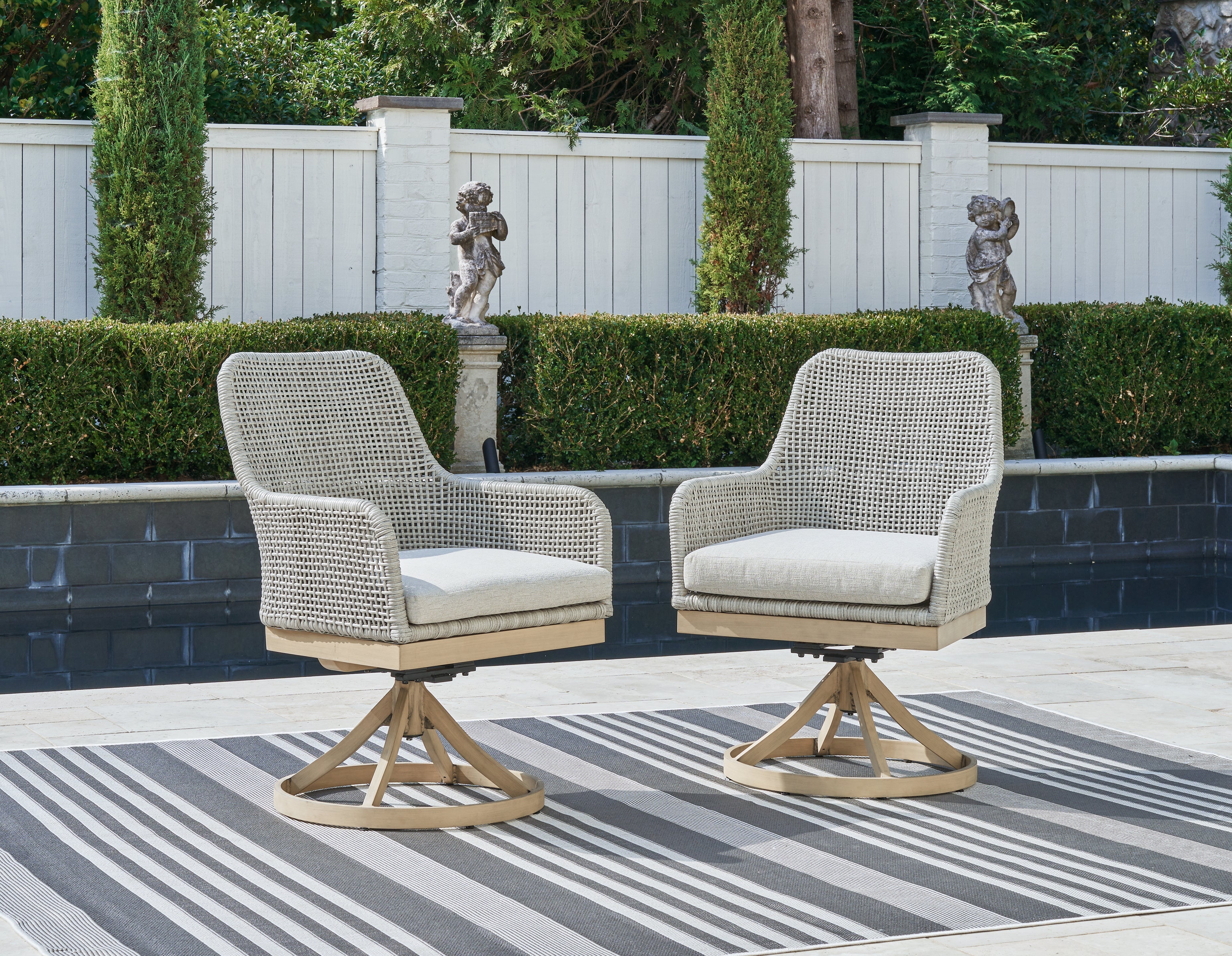 A2Z Furniture - Ashley Furniture - Seton Creek Outdoor - Swivel Chair w/Cushion (Set of 2) / Gray - P798-602A