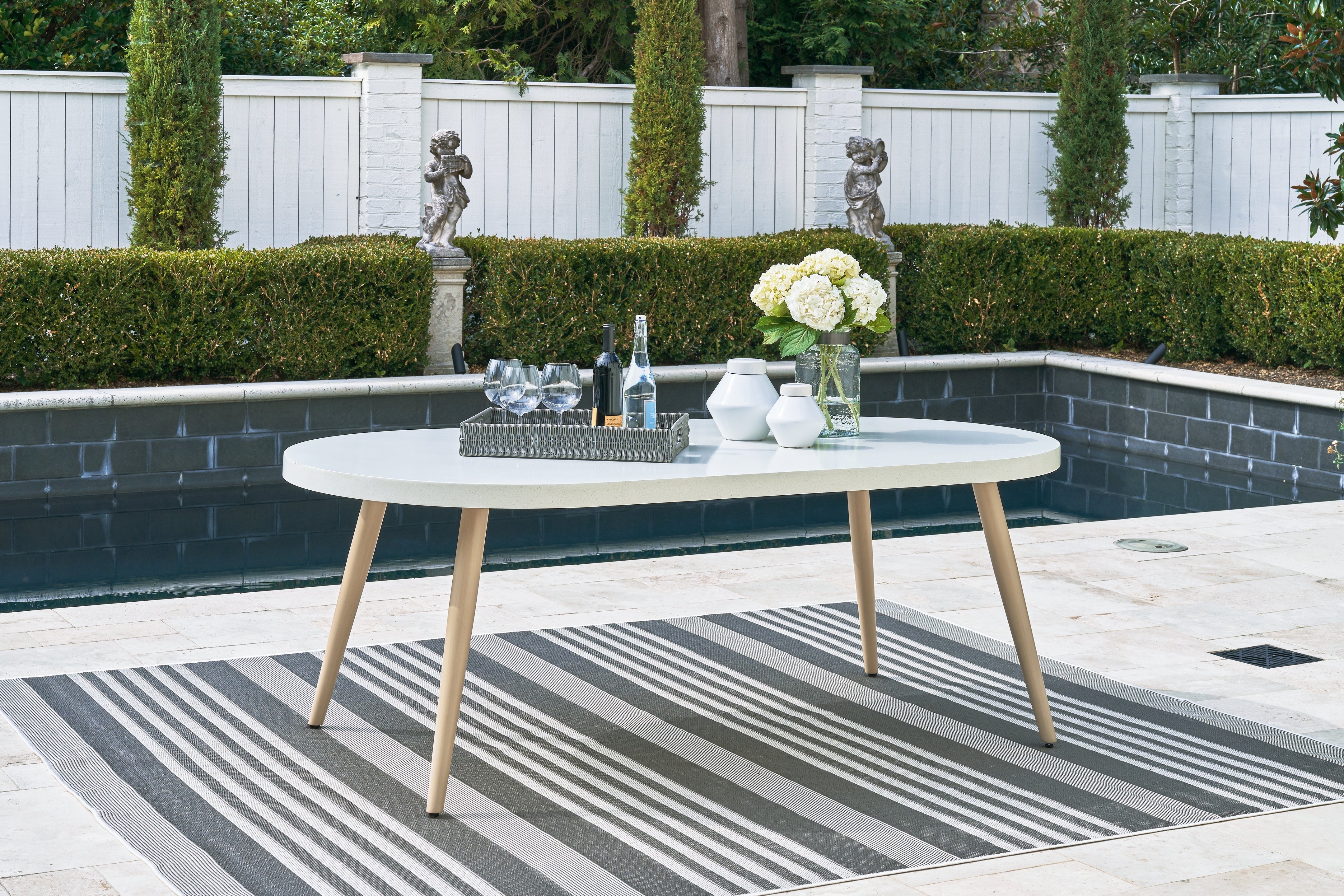 A2Z Furniture - Ashley Furniture - Seton Creek Outdoor - Oval Dining Table w/UMB OPT / White - P798-625