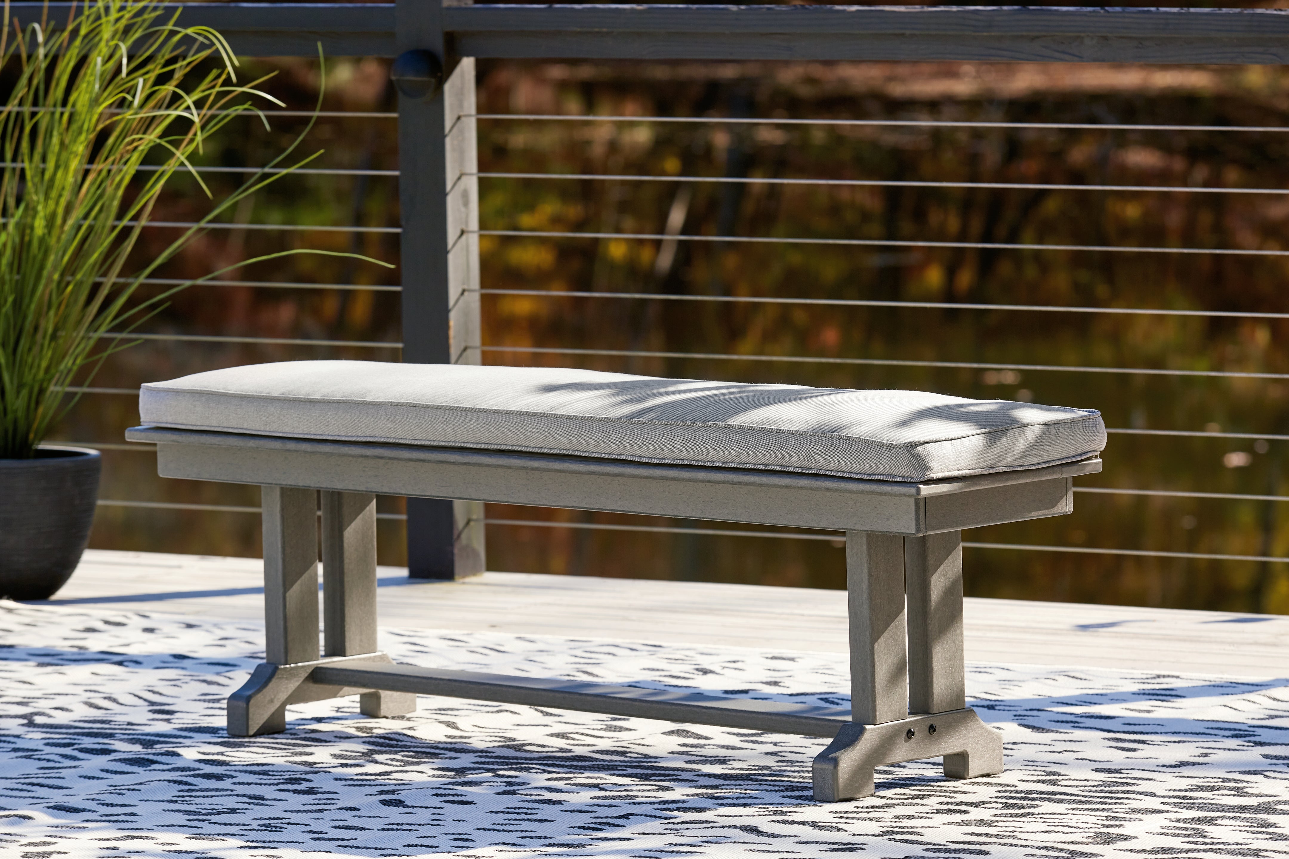 A2Z Furniture - Ashley Furniture - Visola Outdoor - Bench with Cushion / Gray - P802-600
