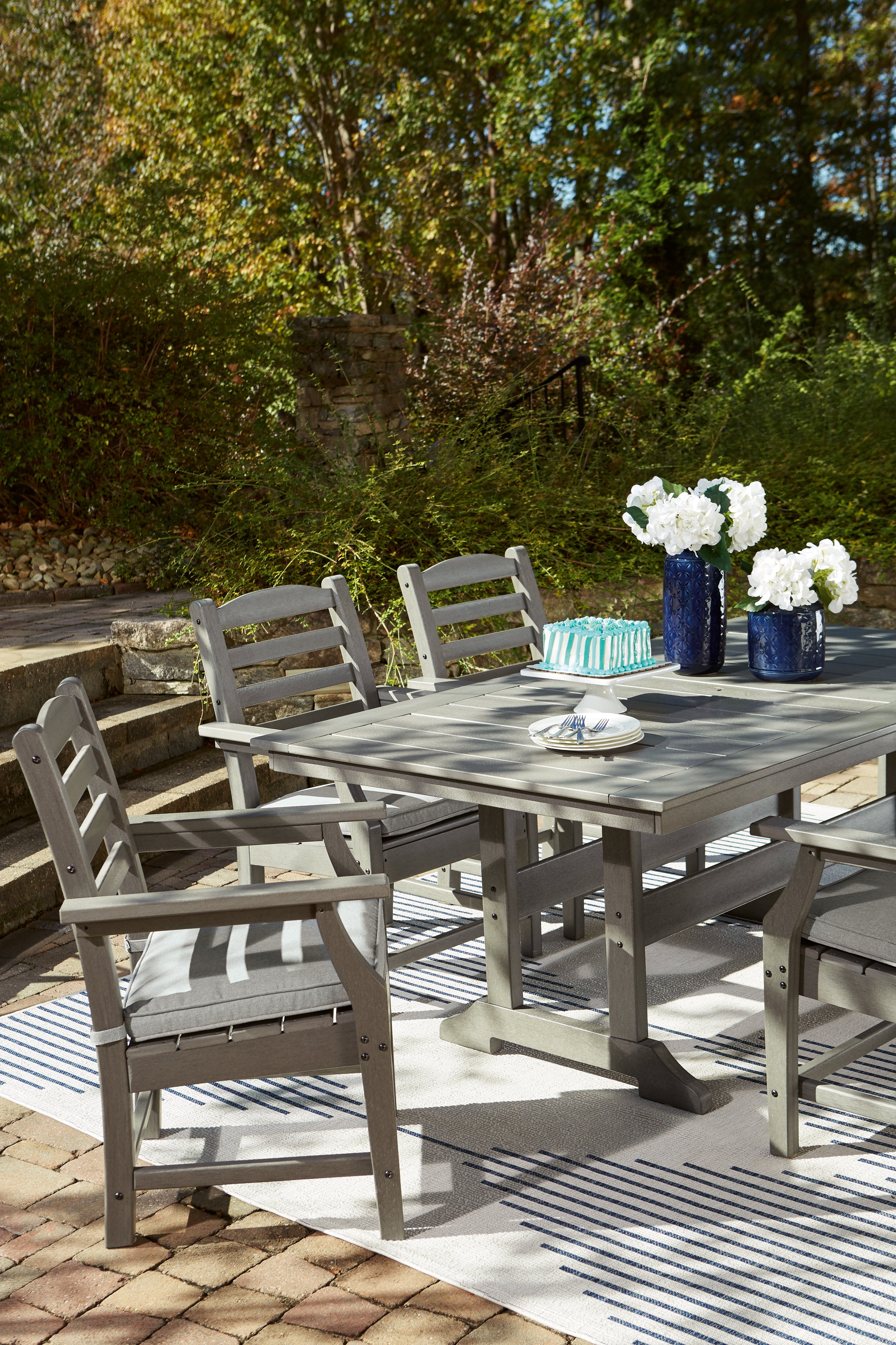 A2Z Furniture - Ashley Furniture - Visola Outdoor - RECT Dining Table w/UMB OPT / Gray - P802-625