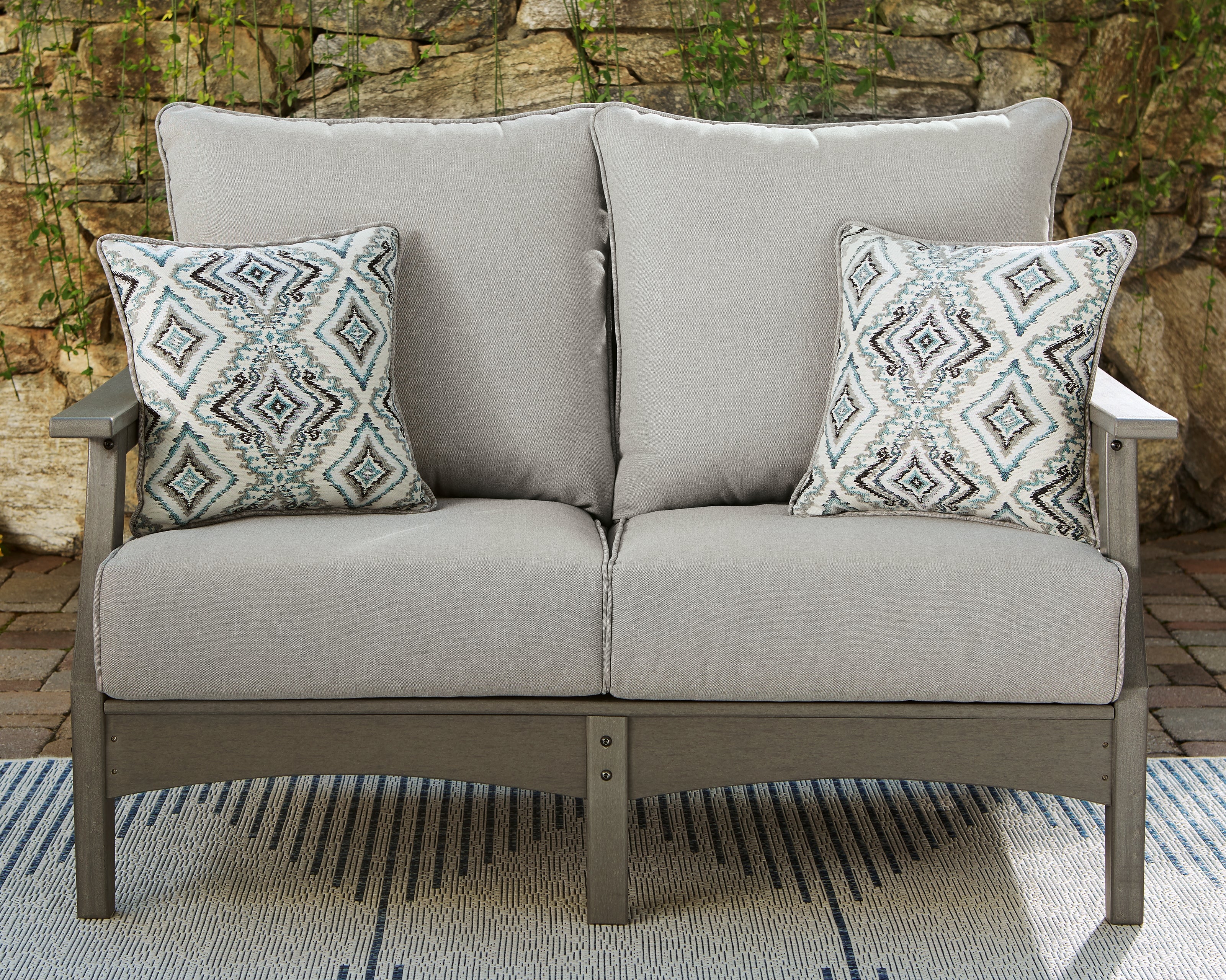 A2Z Furniture - Ashley Furniture - Visola Outdoor - Loveseat w/Cushion / Gray - P802-835