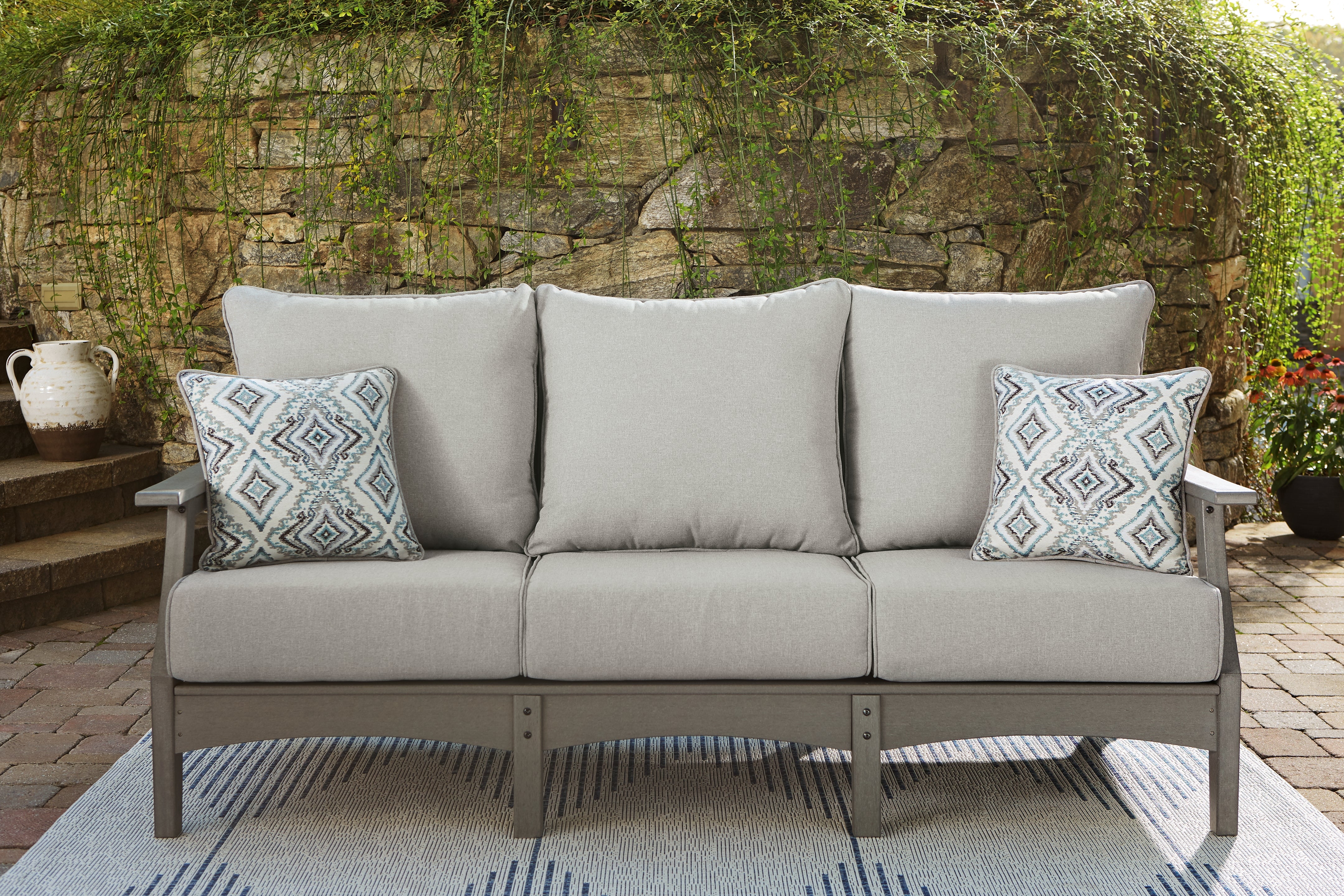A2Z Furniture - Ashley Furniture - Visola Outdoor - Sofa with Cushion / Gray - P802-838
