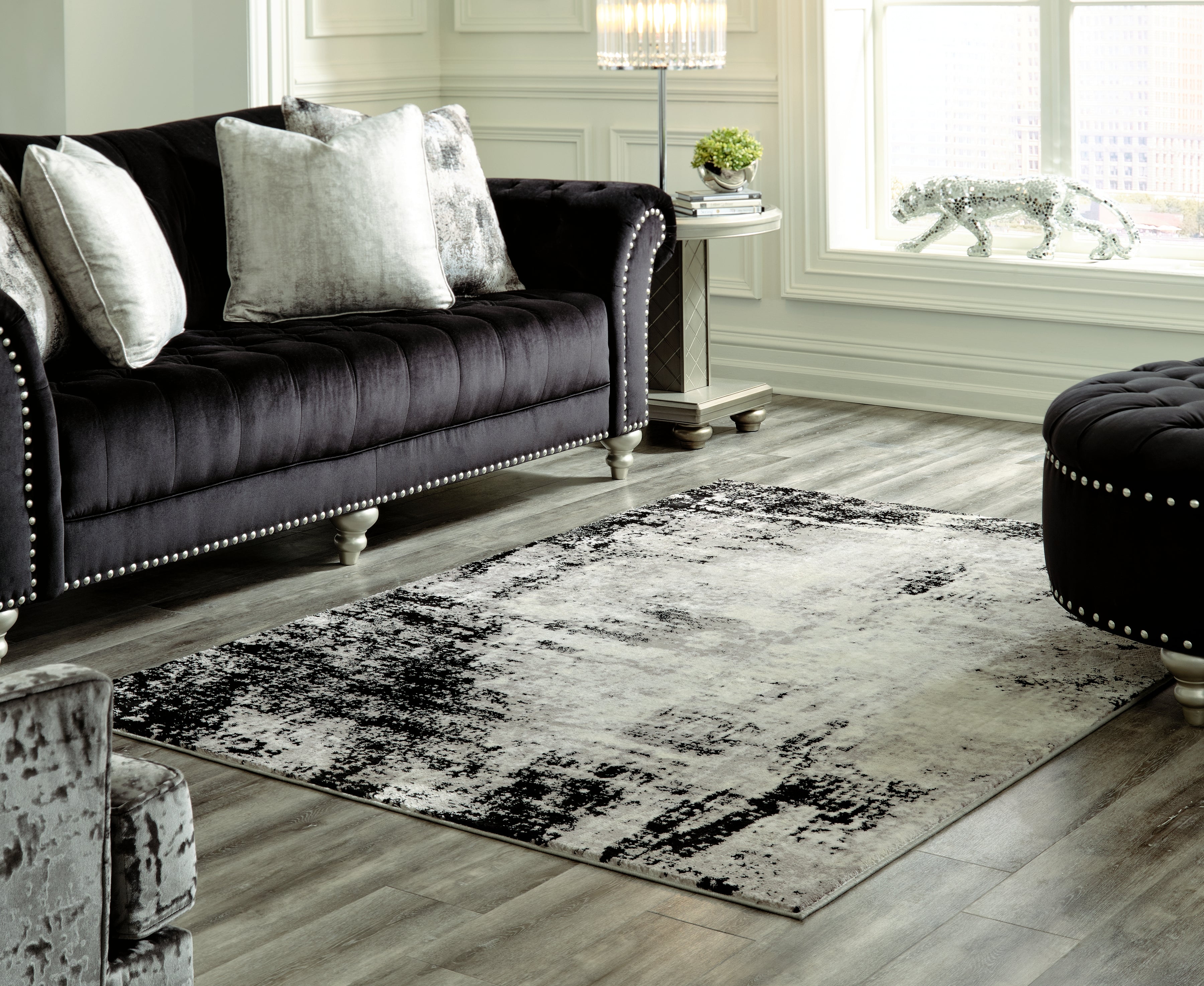 A2Z Furniture - Ashley Furniture - Zekeman Rug - 7'10" x 10' Rug / Black/Cream/Gray - R404921