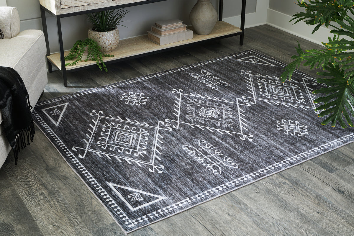 A2Z Furniture - Ashley Furniture - Arloman Rug - 5' x 7' Washable Rug / Black/Cream/Gray - R405932
