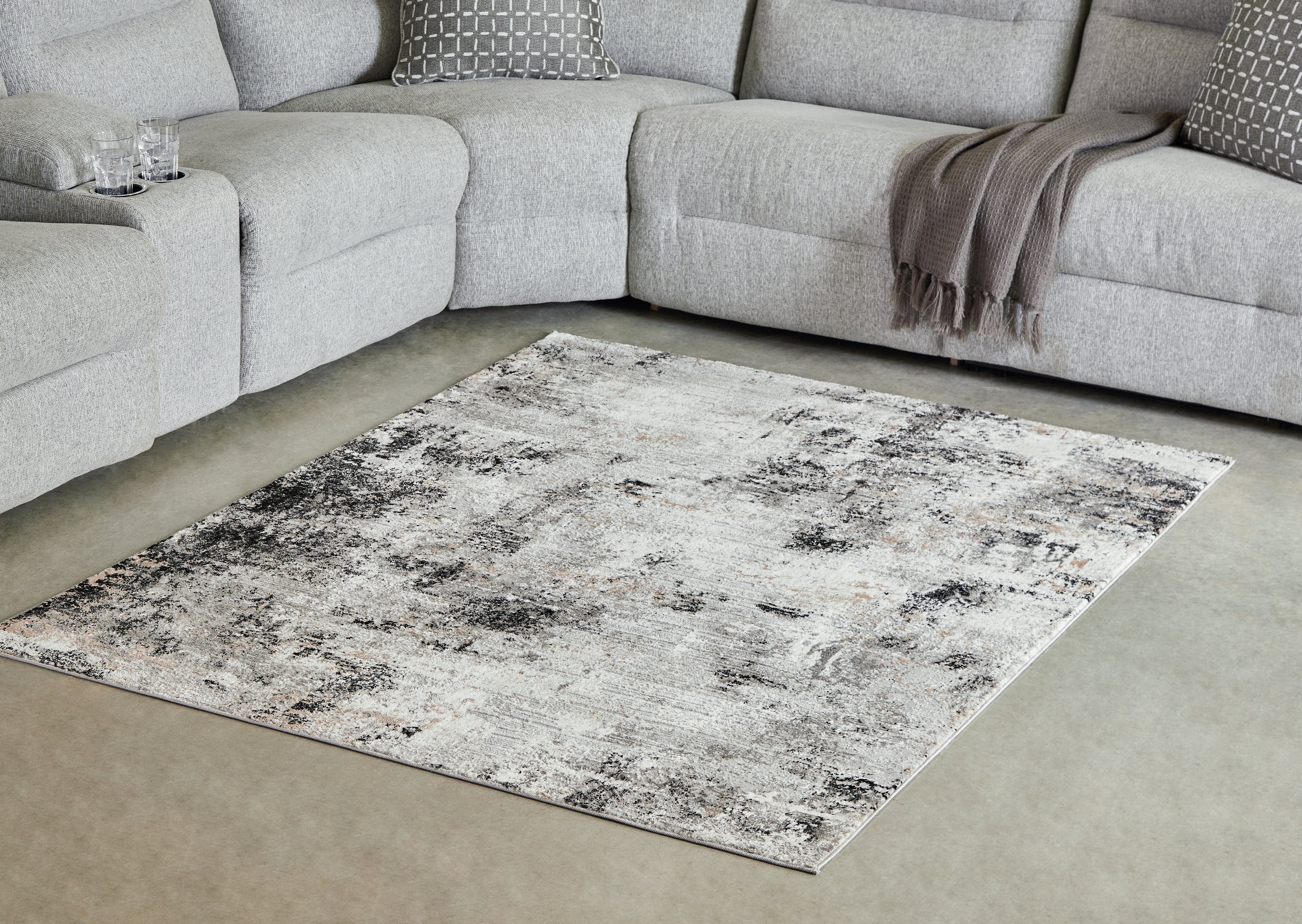 A2Z Furniture - Ashley Furniture - Langwell Rug - 5' x 7' Rug / Black/Gray/White - R406782