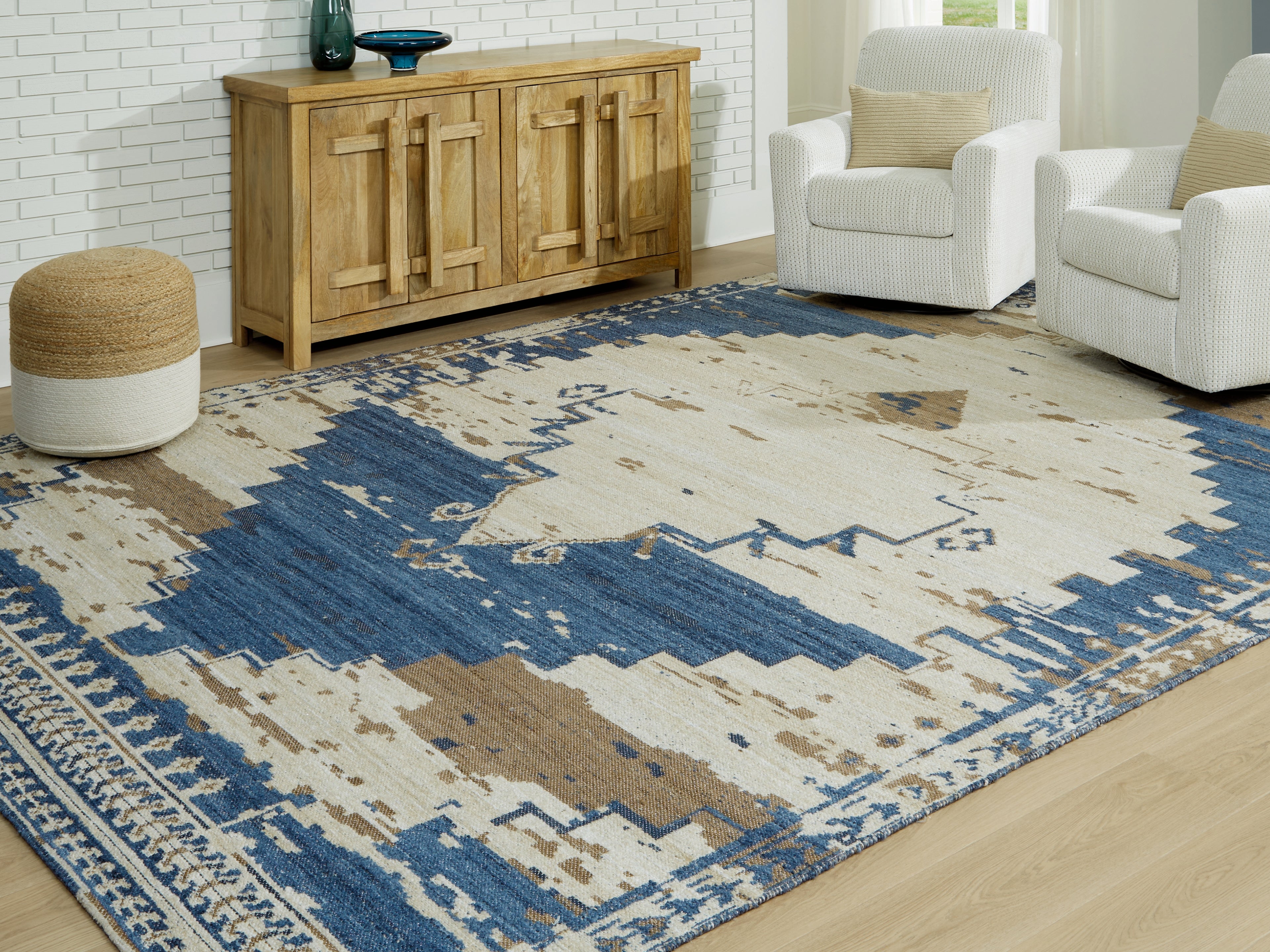 A2Z Furniture - Ashley Furniture - Varnler Rug - 10' x 14' Rug / Blue/Brown/Tan - R407130