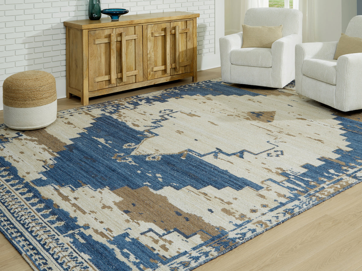 A2Z Furniture - Ashley Furniture - Varnler Rug - 10' x 14' Rug / Blue/Brown/Tan - R407130