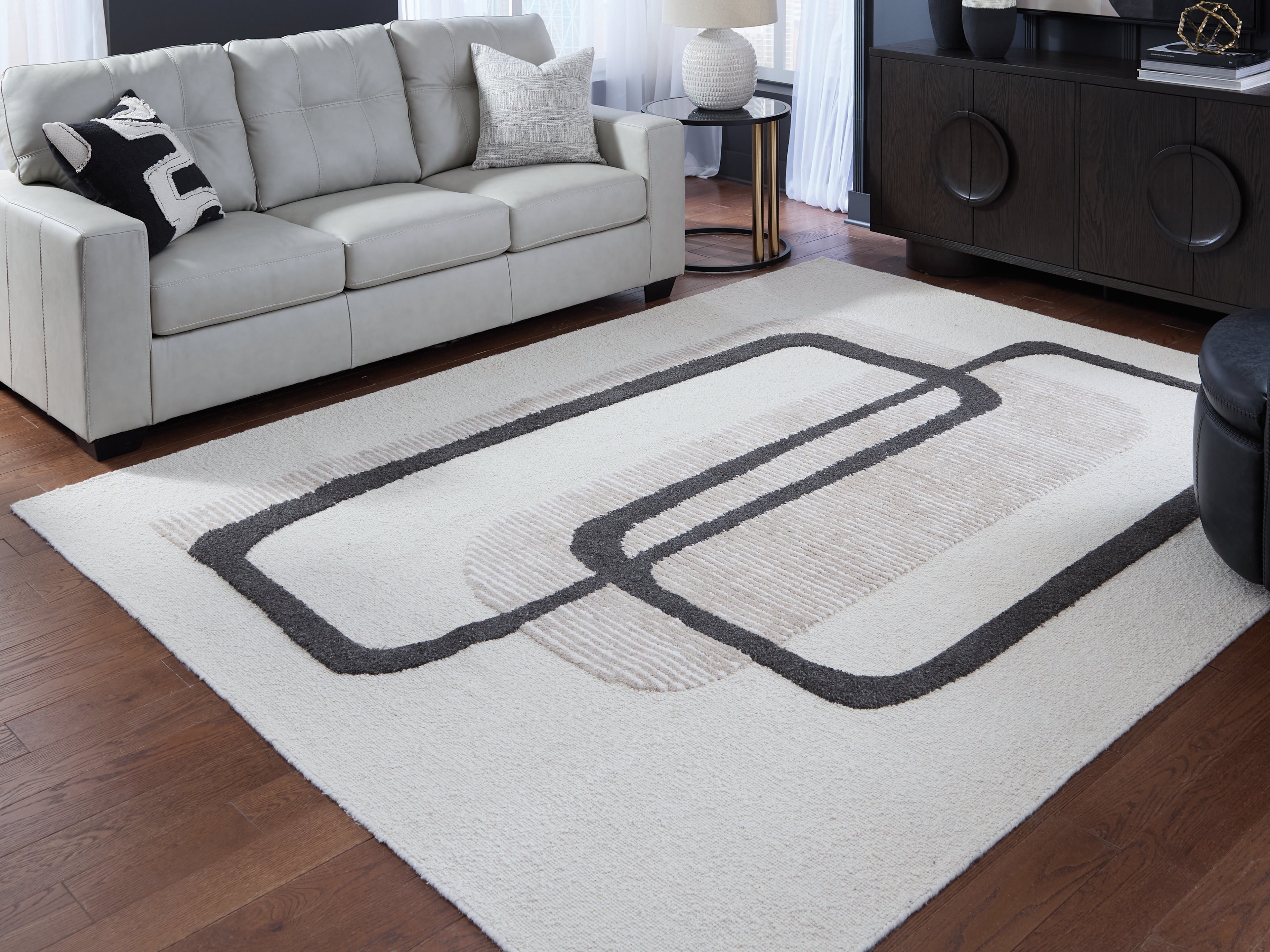 A2Z Furniture - Ashley Furniture - Davismour Rug - 7'8" x 10' Area Rug / Ivory/Taupe/Charcoal - R407561
