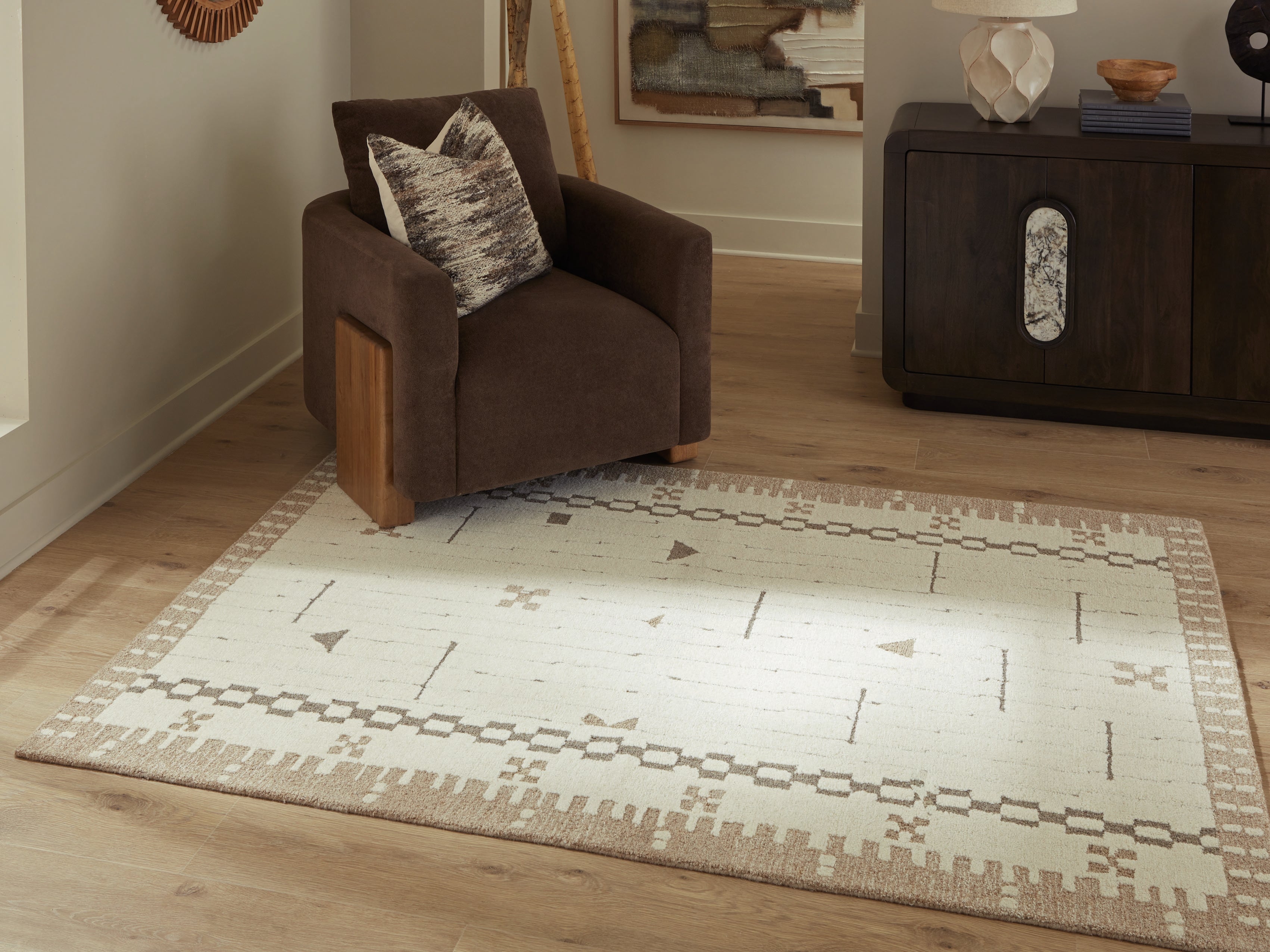 A2Z Furniture - Ashley Furniture - Dot Rug - 5' x 7' Area Rug / Cream/Brown/Taupe - R407652