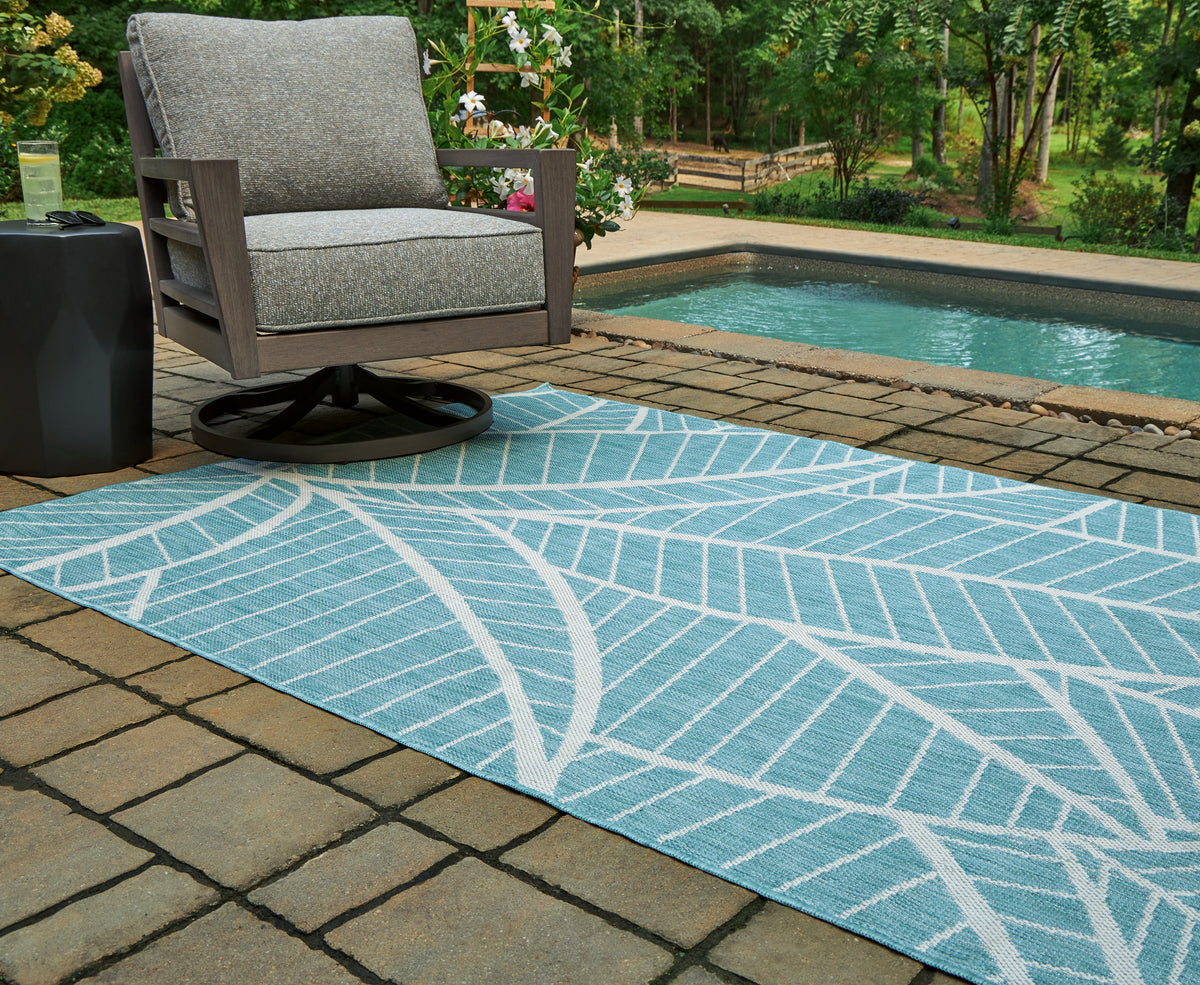 A2Z Furniture - Ashley Furniture - Hulsia Rug - 5' x 7' Rug / Ivory/Aqua - R900122