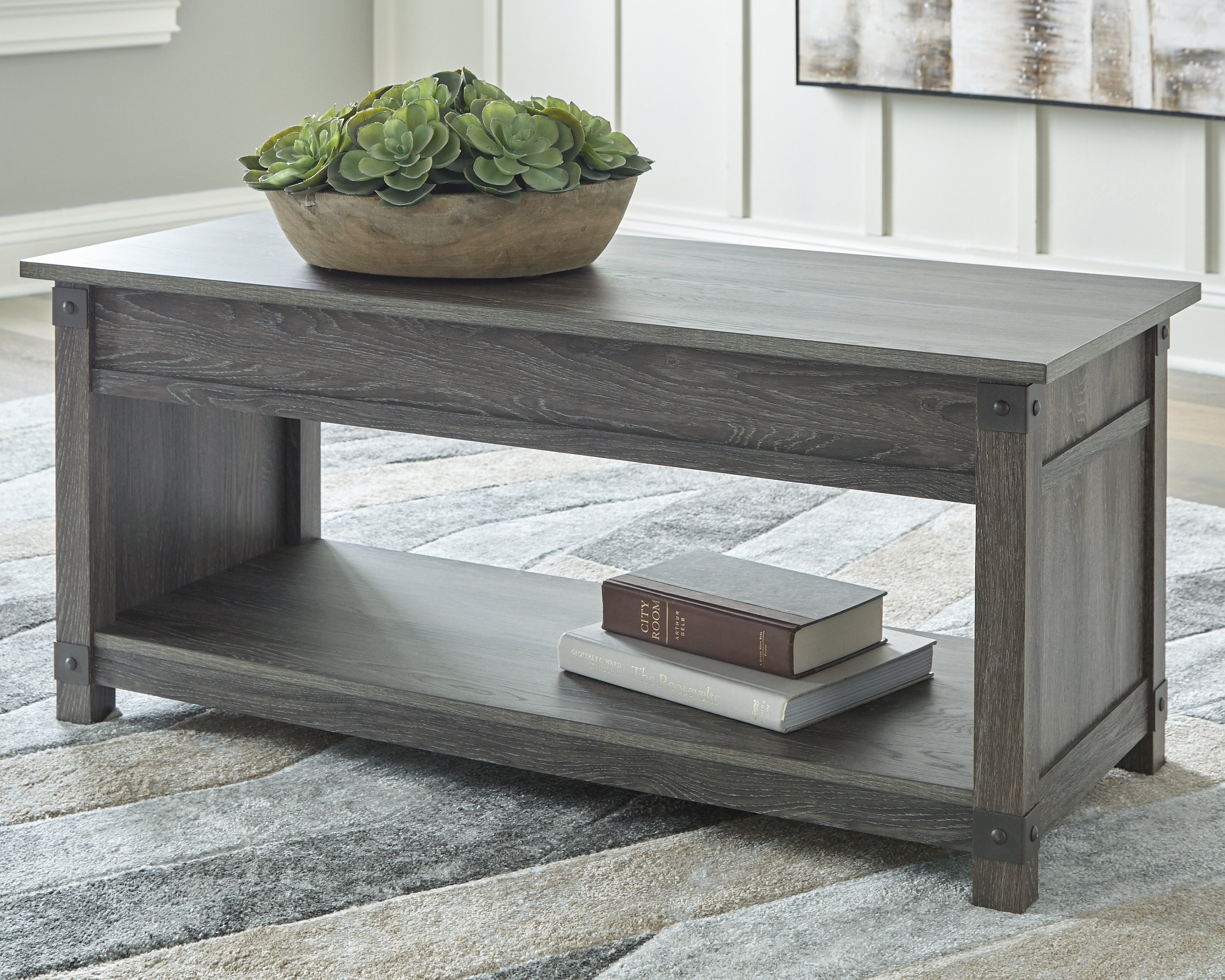 A2Z Furniture - Ashley Furniture - Freedan Lift-Top Coffee Table - Rect Lift Top Cocktail Table / Grayish Brown - T175-9