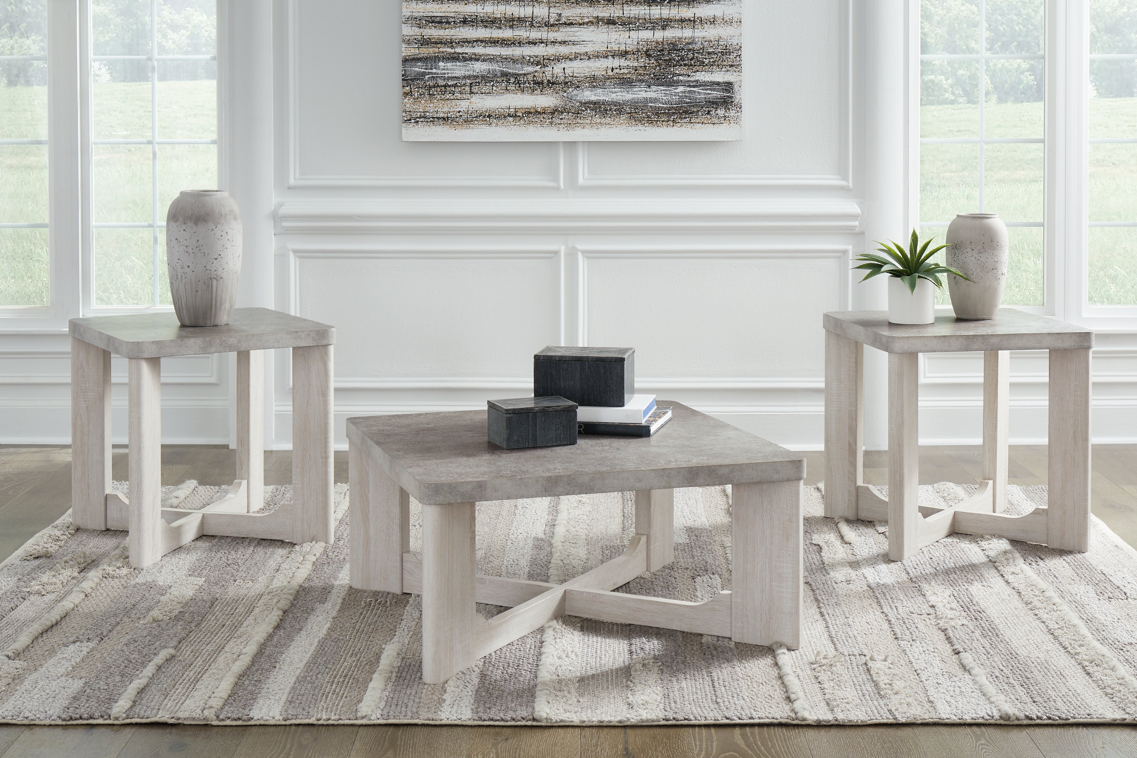 A2Z Furniture - Ashley Furniture - Garnilly Table (Set of 3) - Occasional Table Set (3/CN) / Whitewash - T247-13