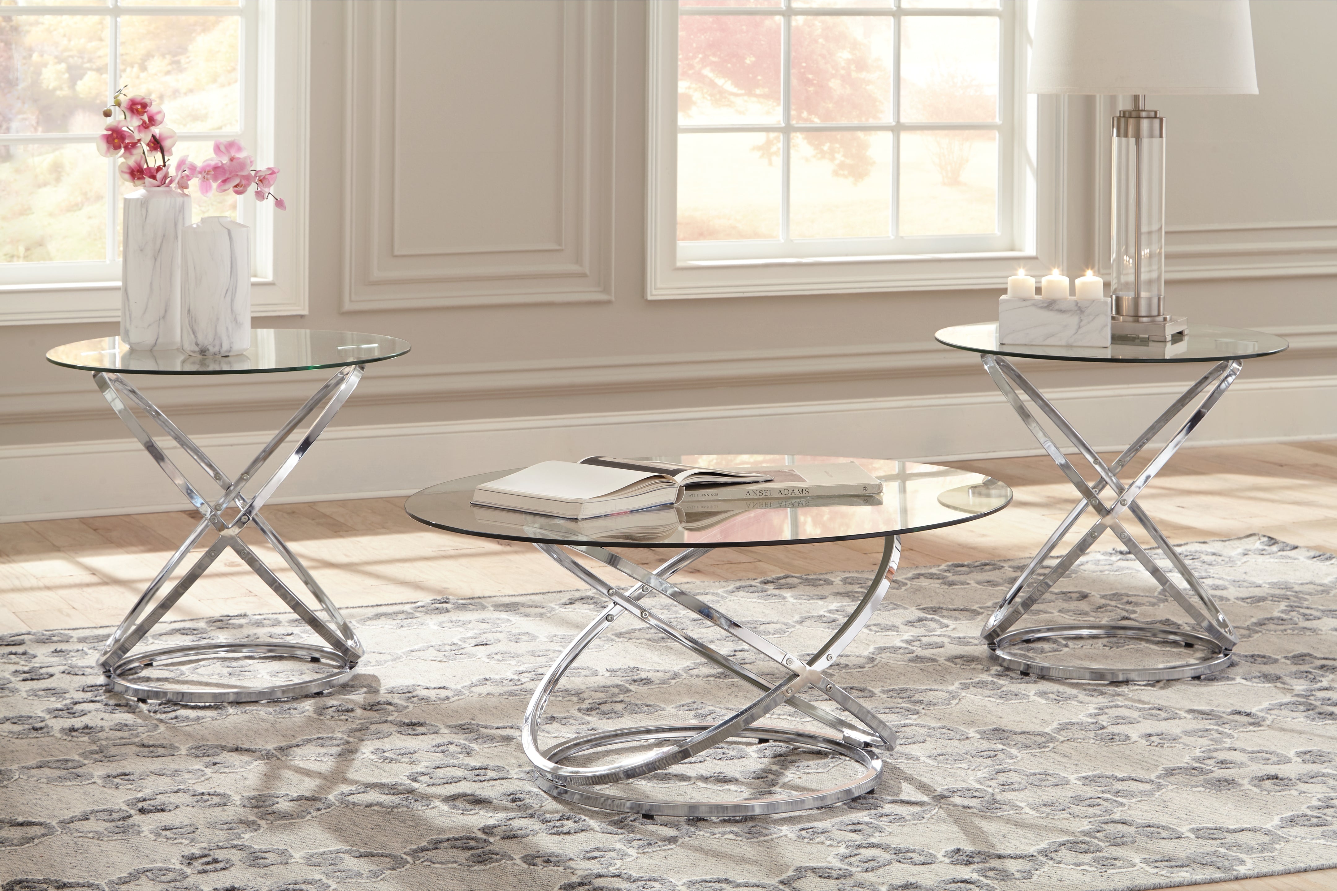 A2Z Furniture - Ashley Furniture - Hollynyx Table (Set of 3) - Occasional Table Set (3/CN) / Chrome Finish - T270-13