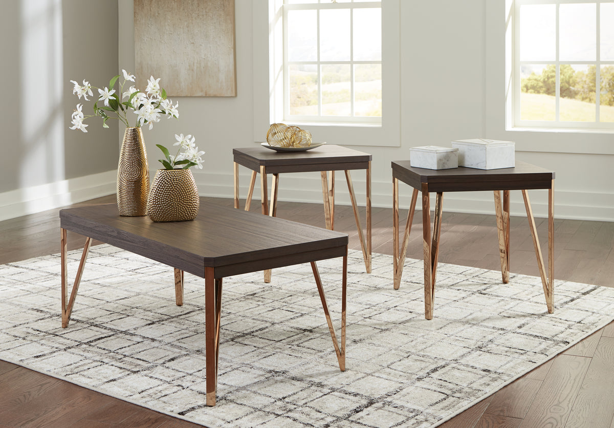 A2Z Furniture - Ashley Furniture - Bandyn Table (Set of 3) - Occasional Table Set (3/CN) / Brown/Champagne - T404-13