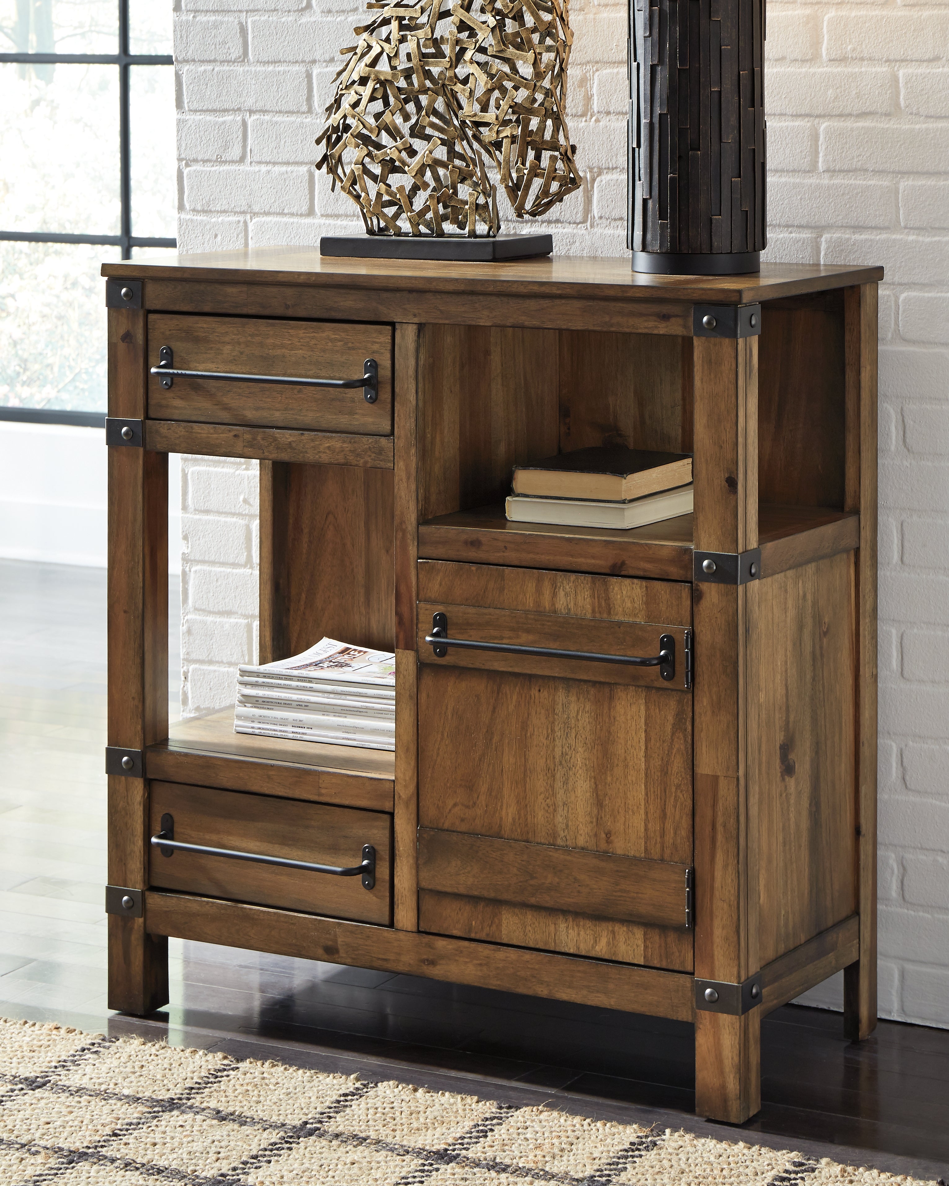 A2Z Furniture - Ashley Furniture - Roybeck Accent Cabinet - Accent Cabinet / Light Brown/Bronze - T411-40