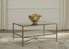 A2Z Furniture - Ashley Furniture - Cloverty Coffee Table - Rectangular Cocktail Table / Aged Gold Finish - T440-1