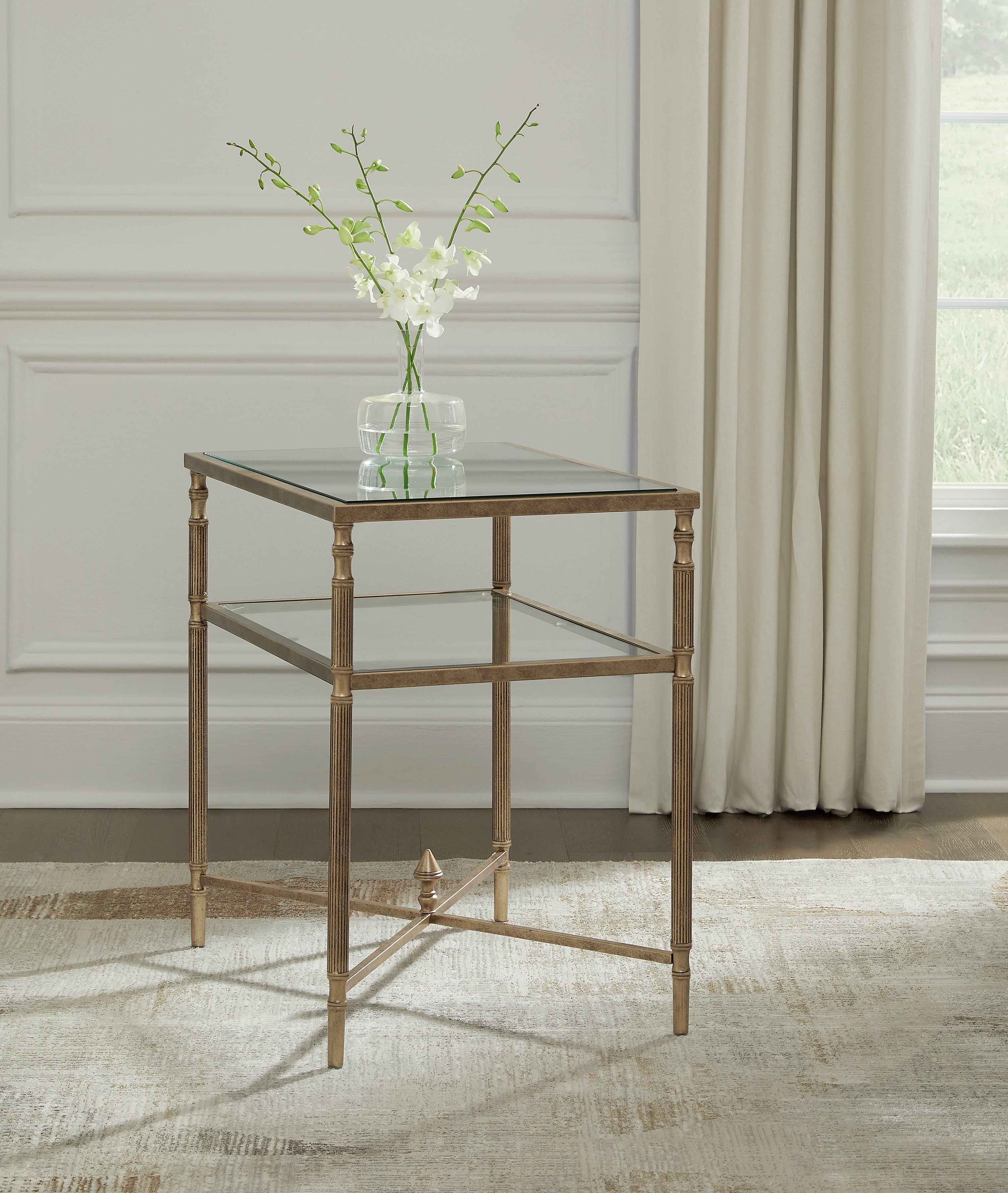 A2Z Furniture - Ashley Furniture - Cloverty End Table - Rectangular End Table / Aged Gold Finish - T440-3