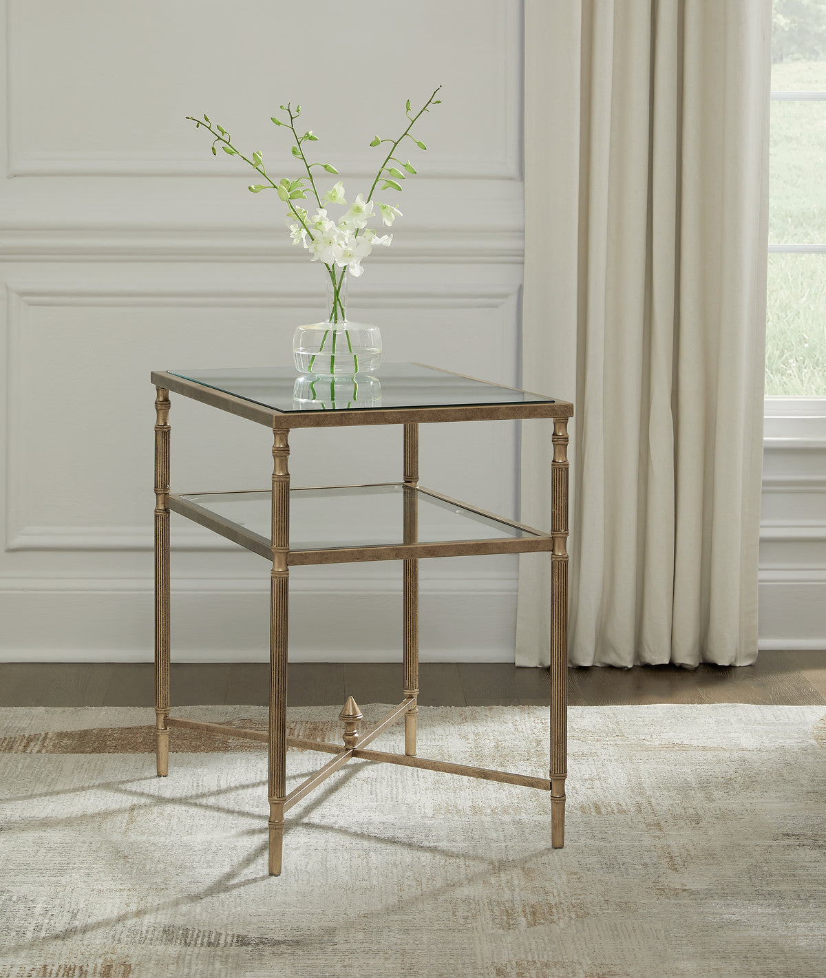 A2Z Furniture - Ashley Furniture - Cloverty End Table - Rectangular End Table / Aged Gold Finish - T440-3