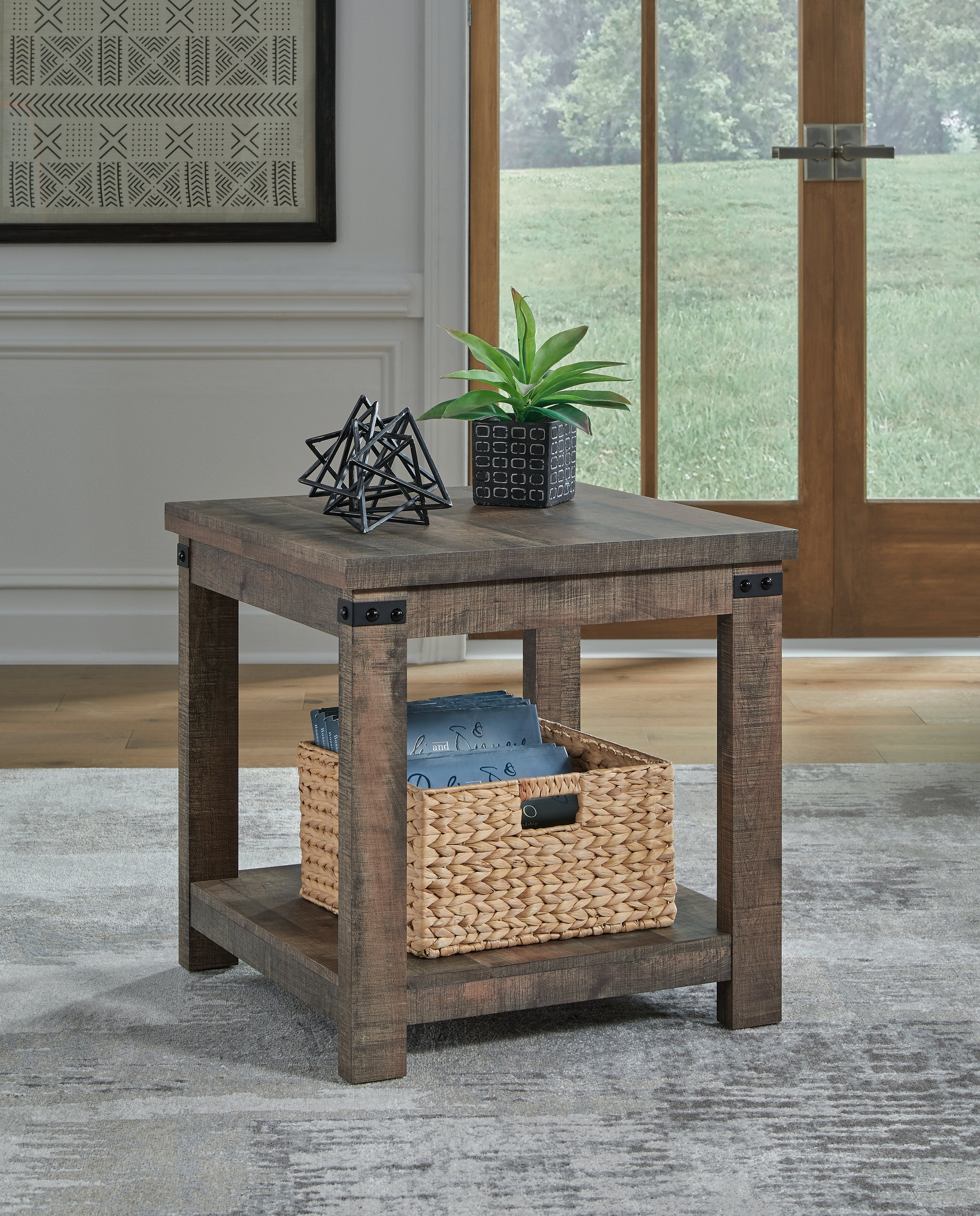 A2Z Furniture - Ashley Furniture - Hollum End Table - Square End Table / Rustic Brown - T466-2