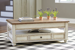 A2Z Furniture - Ashley Furniture - Realyn Coffee Table with Lift Top - Lift Top Cocktail Table / White/Brown - T523-9