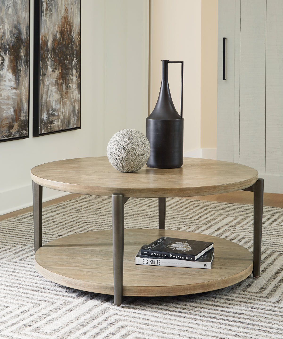 A2Z Furniture - Ashley Furniture - Dyonton Coffee Table - Round Cocktail Table / Light Grayish Brown - T574-8