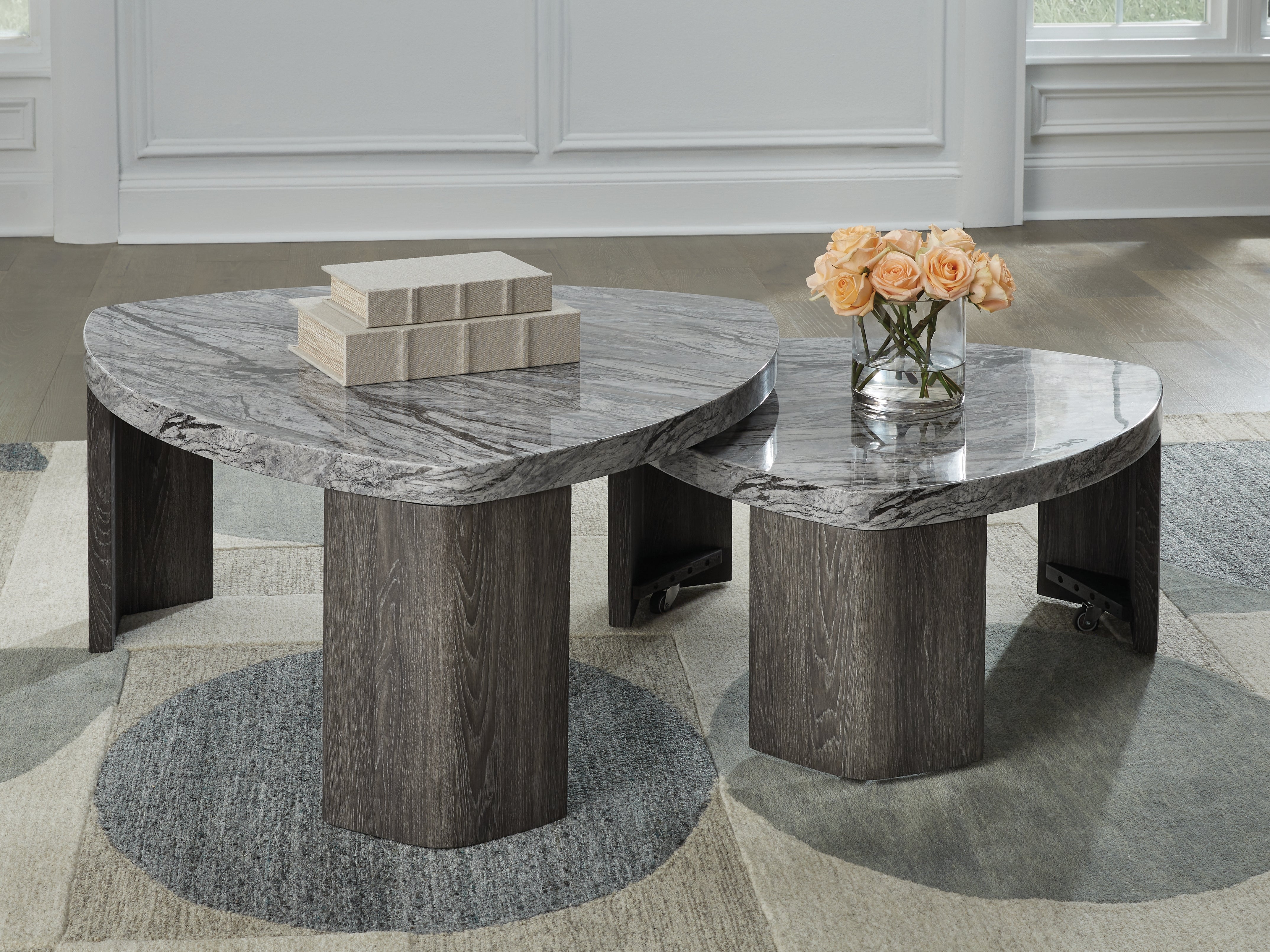 A2Z Furniture - Ashley Furniture - Surmour Stacked Coffee Table - Stacked Cocktail Table / Gray/Brown - T600-0