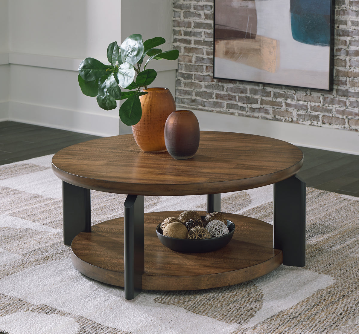 A2Z Furniture - Ashley Furniture - Kraeburn Coffee Table - Round Cocktail Table / Brown/Black - T624-8
