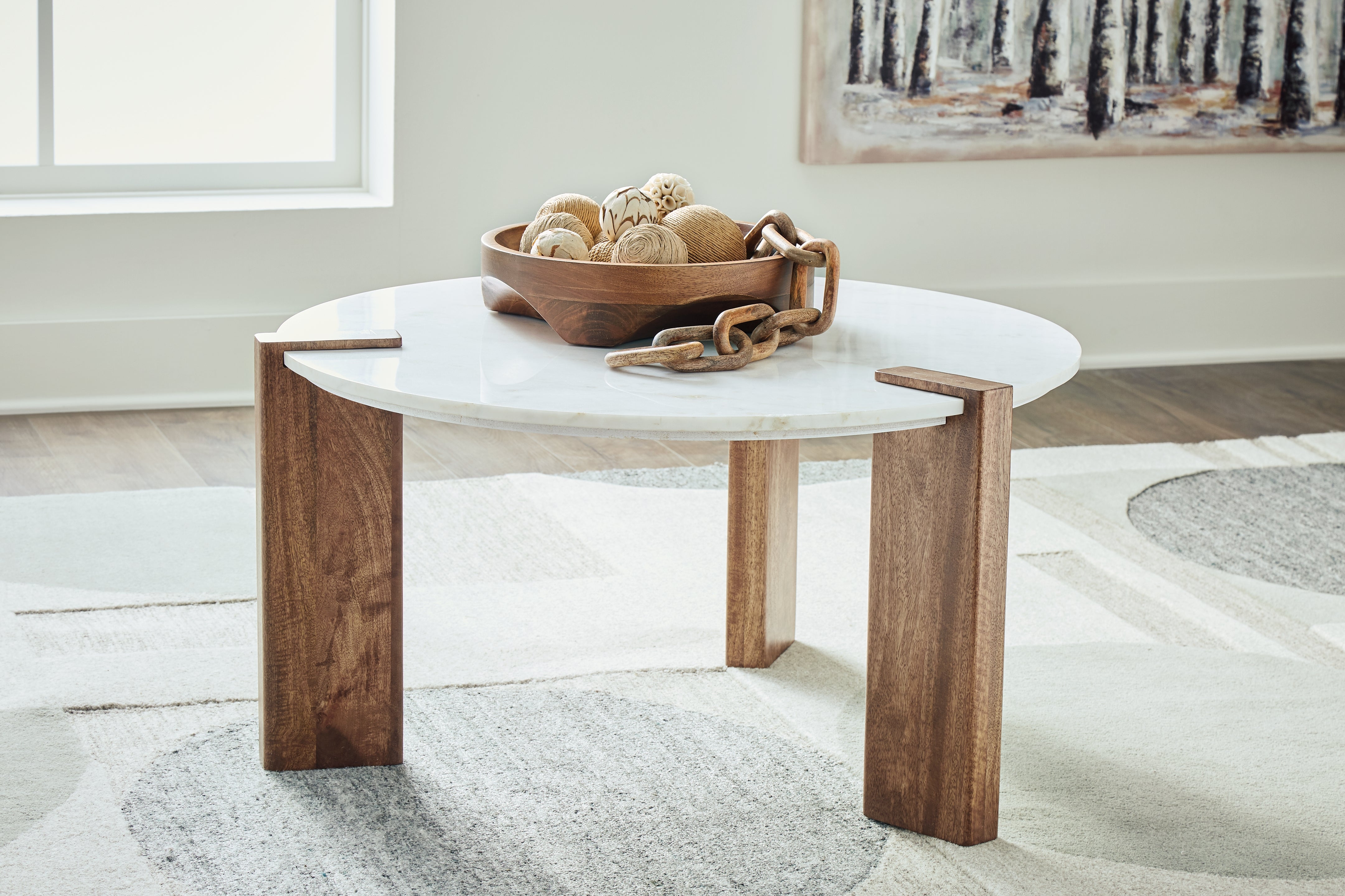 A2Z Furniture - Ashley Furniture - Isanti Coffee Table - Round Cocktail Table / White/Brown - T652-8