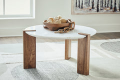 A2Z Furniture - Ashley Furniture - Isanti Coffee Table - Round Cocktail Table / White/Brown - T652-8