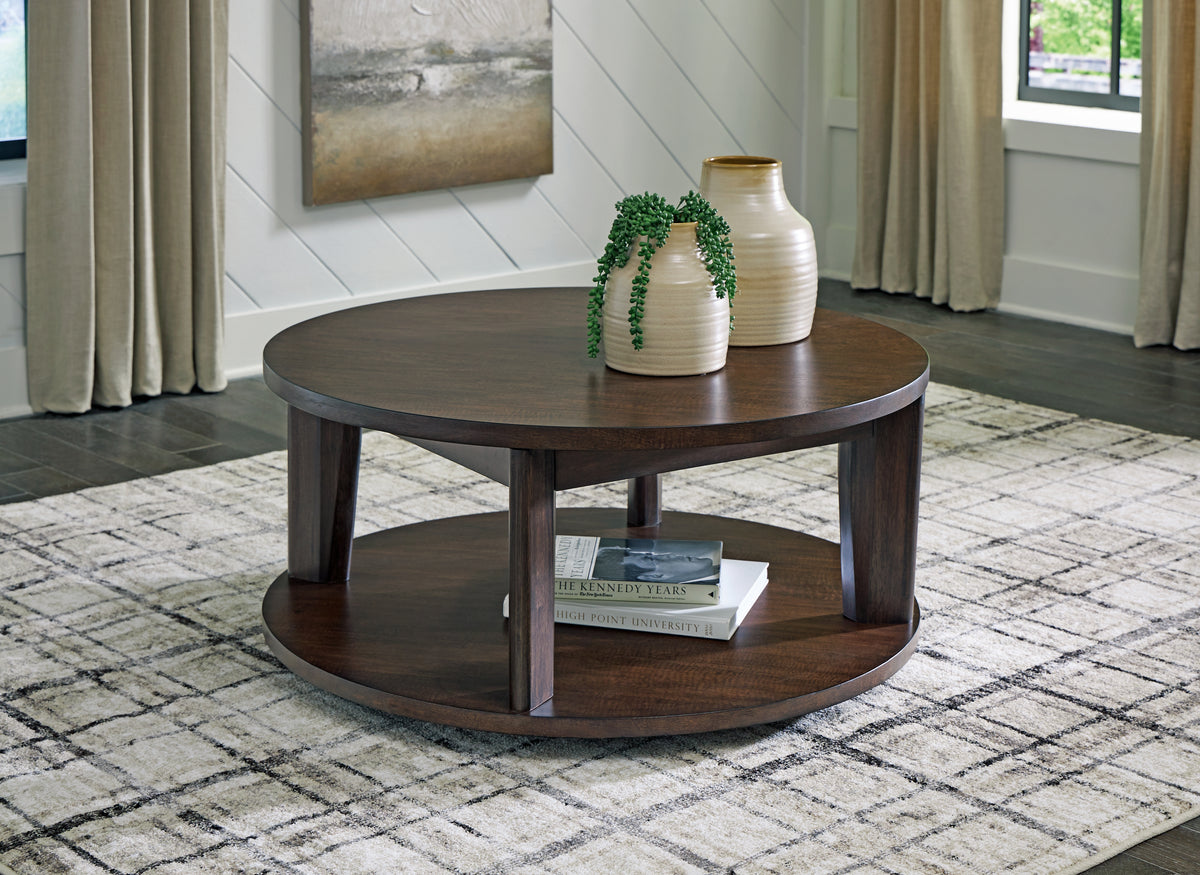 A2Z Furniture - Ashley Furniture - Korestone 2 Coffee Table - Round Cocktail Table / Dark Brown - T657-8