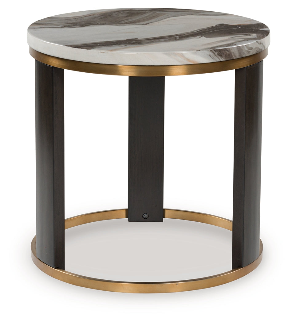 A2Z Furniture - Ashley Furniture - Jazmore End Table - Round End Table / Brown/Brass Finish - T671-6