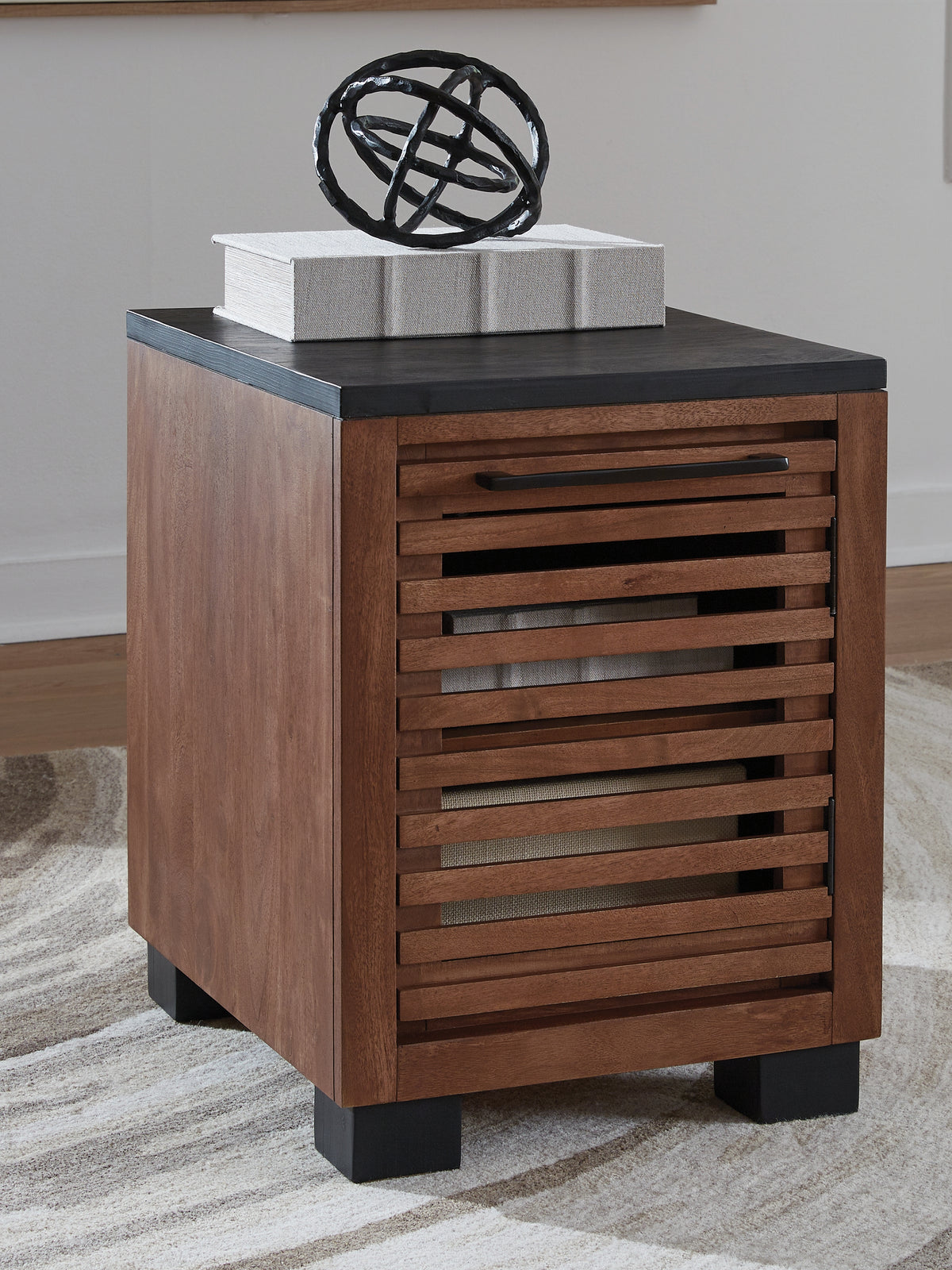A2Z Furniture - Ashley Furniture - Kallari Chairside End Table - Chair Side End Table / Warm Brown/Black - T737-7