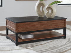 A2Z Furniture - Ashley Furniture - Kallari Lift-Top Coffee Table - Lift Top Cocktail Table / Warm Brown/Black - T737-9