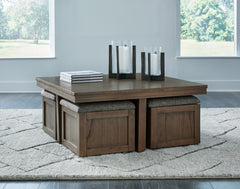 A2Z Furniture - Ashley Furniture - Boardernest Coffee Table with 4 Stools - Cocktail TBL w/4 Stools (5/CN) / Brown - T738-20