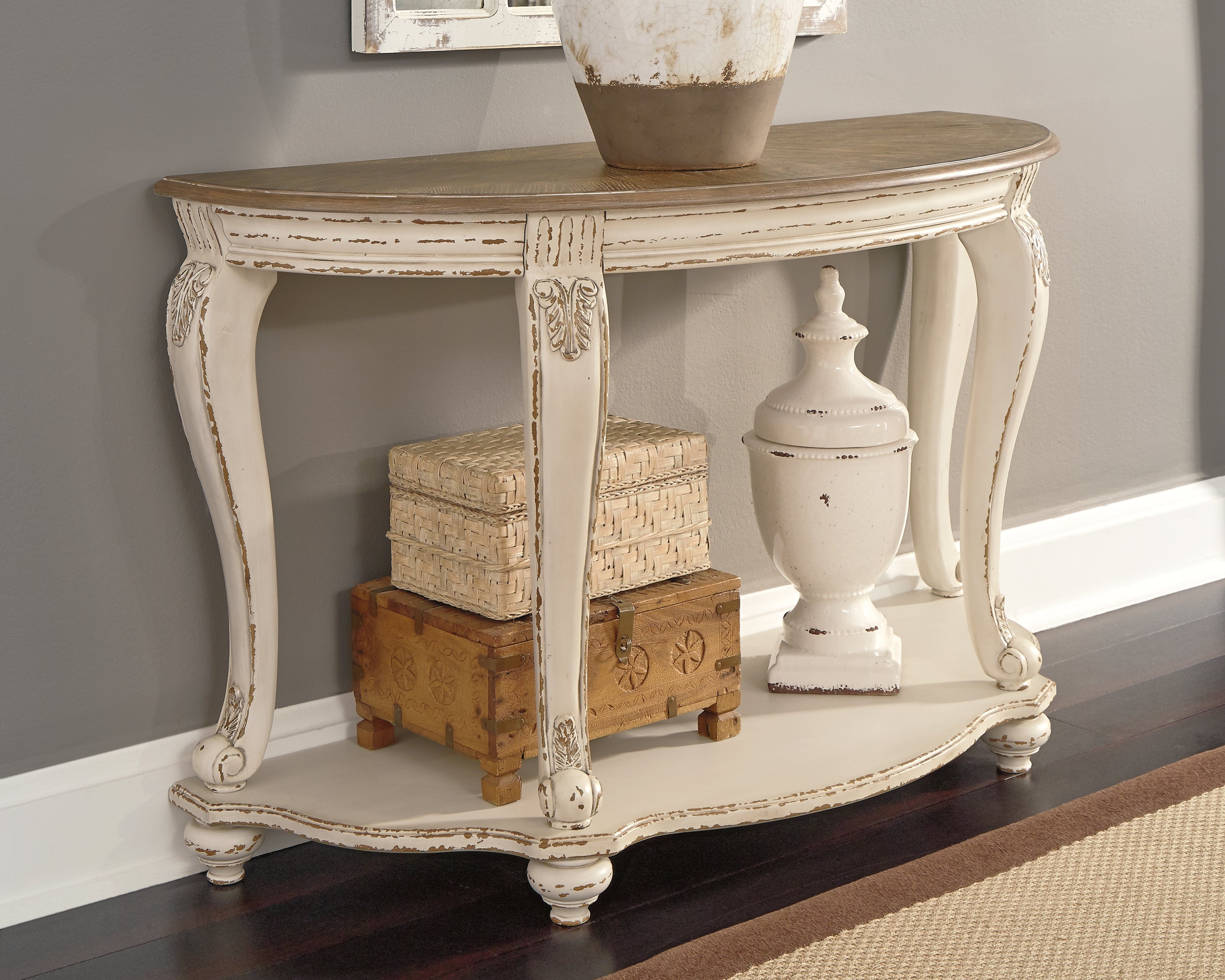 A2Z Furniture - Ashley Furniture - Realyn Sofa Table - Sofa Table / White/Brown - T743-4