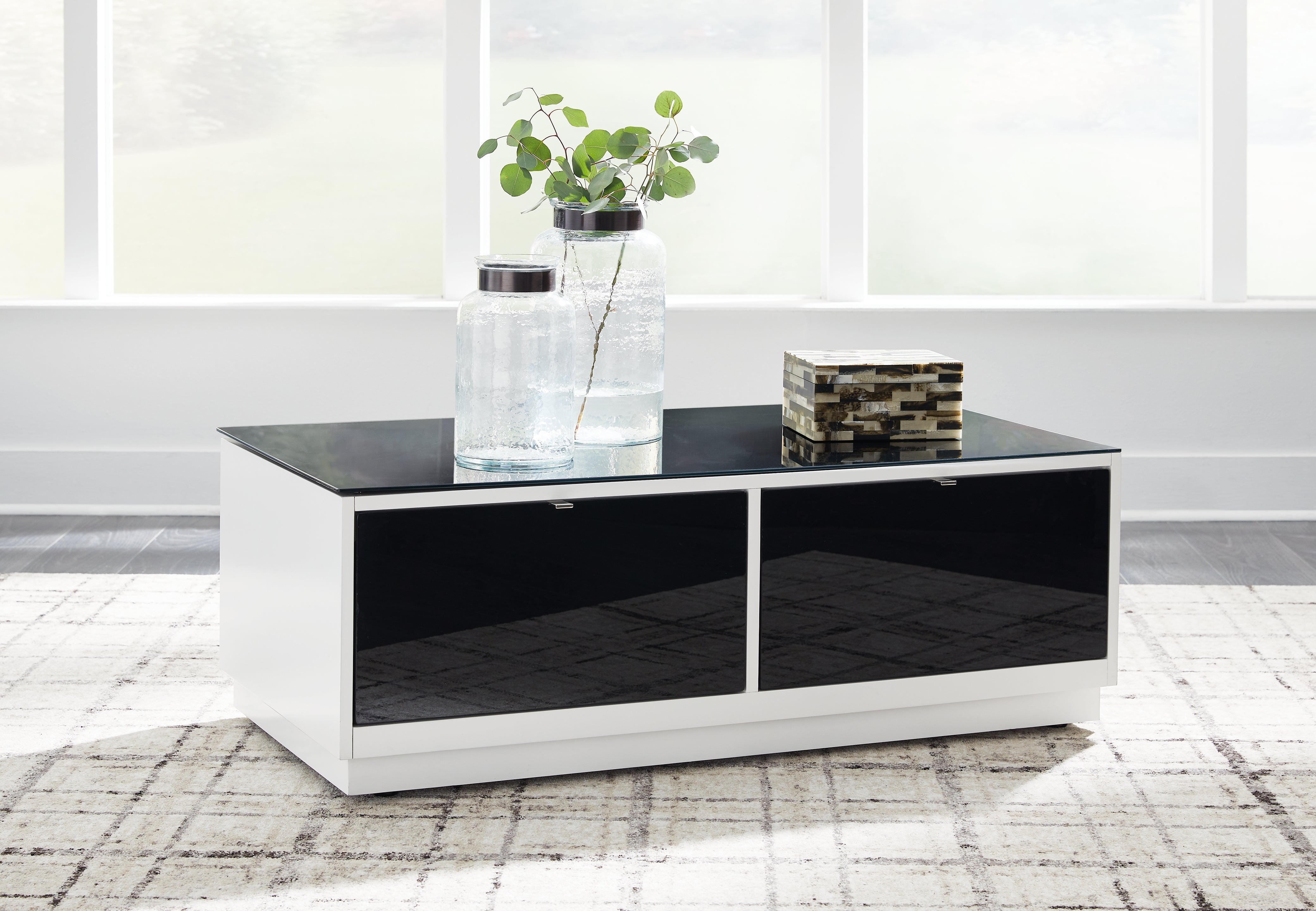 A2Z Furniture - Ashley Furniture - Gardoni Coffee Table - Rectangular Cocktail Table / White/Black - T756-1
