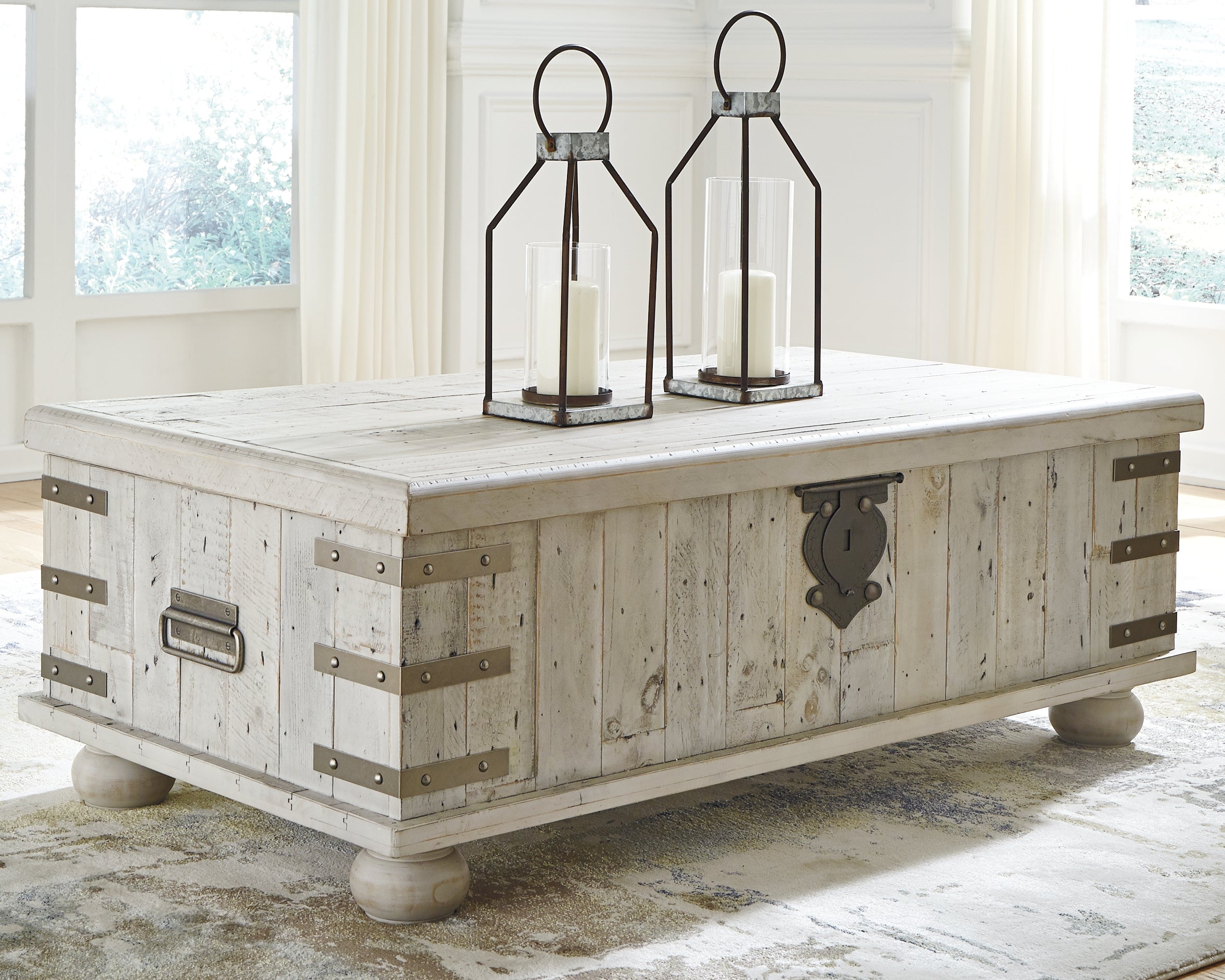 A2Z Furniture - Ashley Furniture - Carynhurst Coffee Table with Lift Top - Lift Top Cocktail Table / White Wash Gray - T757-9