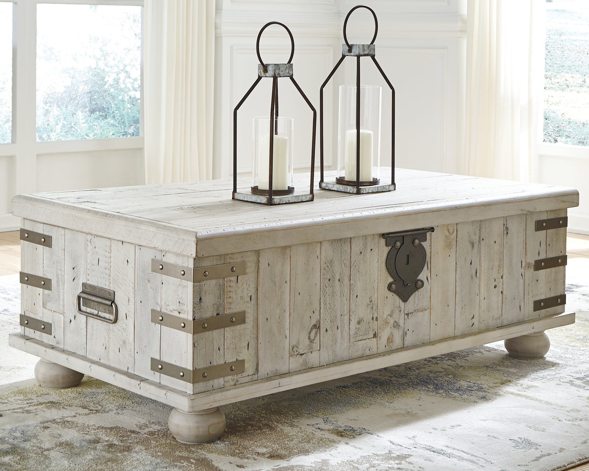 A2Z Furniture - Ashley Furniture - Carynhurst Coffee Table with Lift Top - Lift Top Cocktail Table / White Wash Gray - T757-9