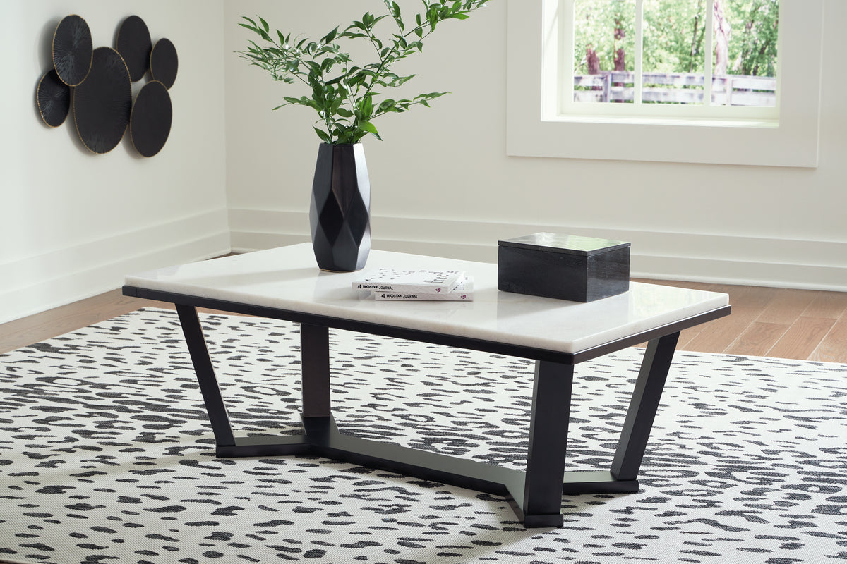 A2Z Furniture - Ashley Furniture - Fostead Coffee Table - Rectangular Cocktail Table / White/Espresso - T770-1