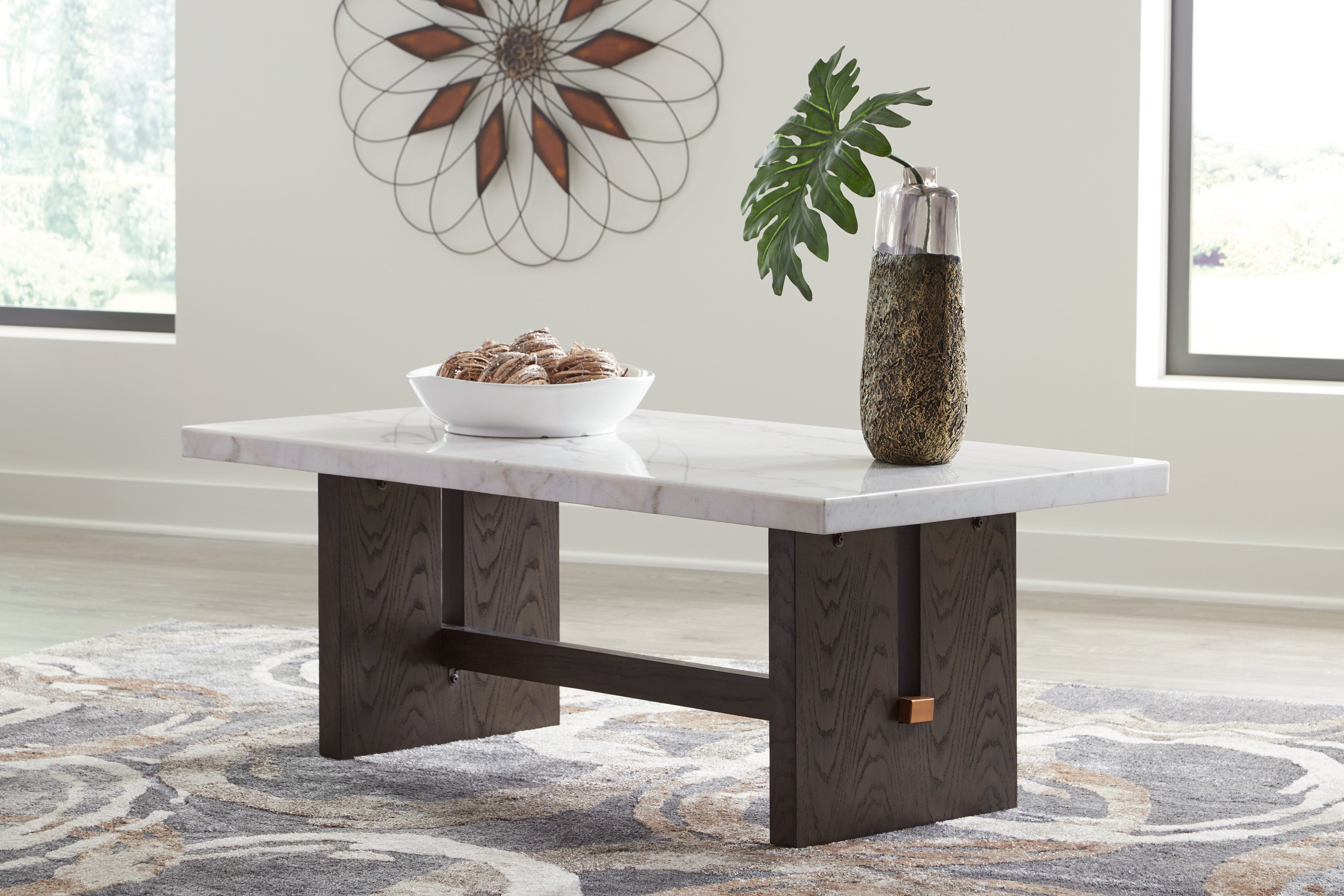 A2Z Furniture - Ashley Furniture - Burkhaus Coffee Table - Rectangular Cocktail Table / White/Dark Brown - T779-1
