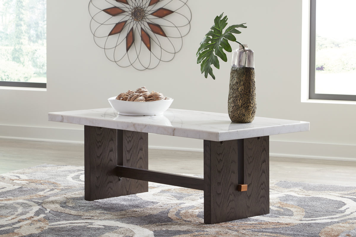 A2Z Furniture - Ashley Furniture - Burkhaus Coffee Table - Rectangular Cocktail Table / White/Dark Brown - T779-1