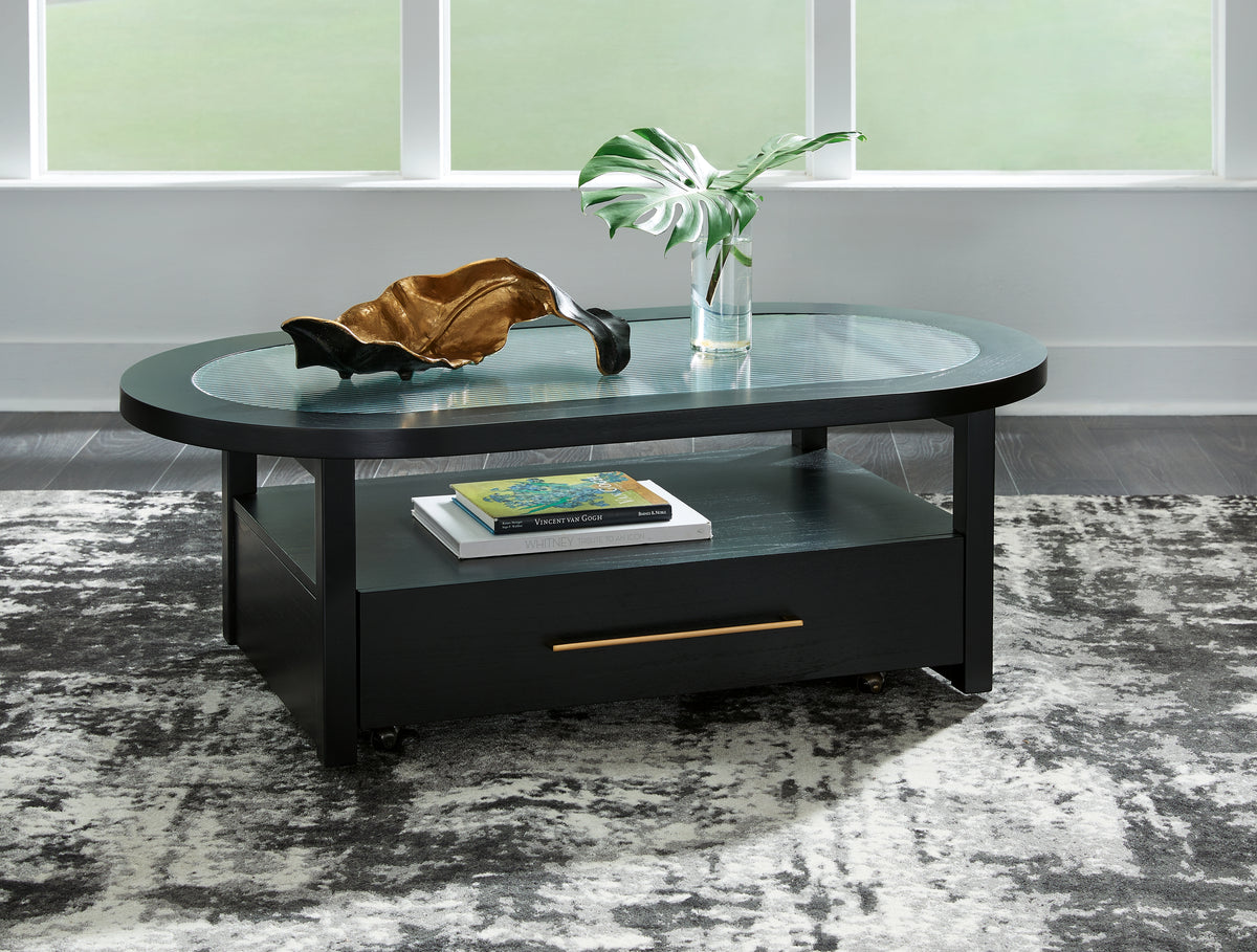 A2Z Furniture - Ashley Furniture - Winbardi Coffee Table - Oval Cocktail Table / Black - T786-0