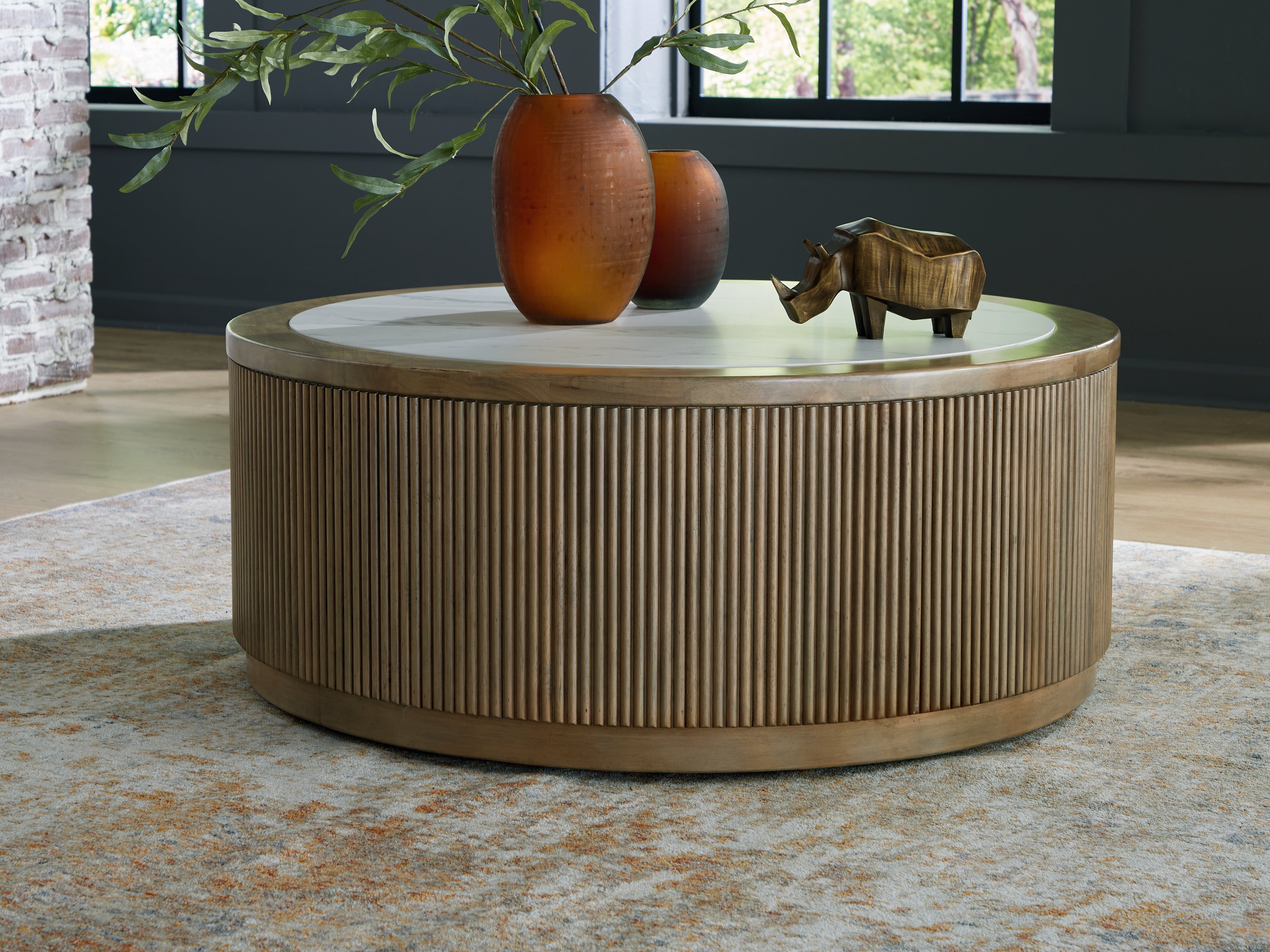 A2Z Furniture - Ashley Furniture - Camdill Coffee Table - Round Cocktail Table / Light Brown/White - T808-8