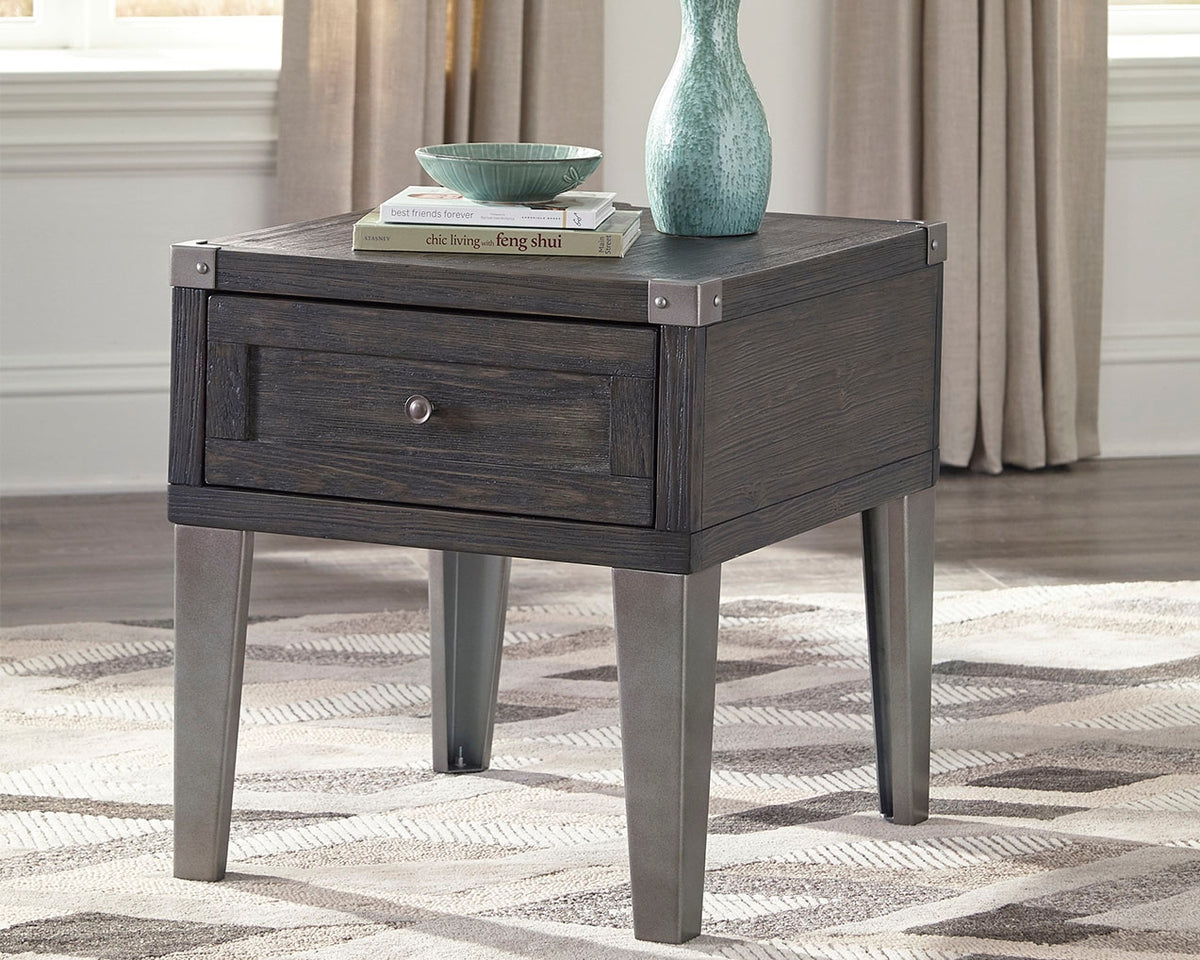A2Z Furniture - Ashley Furniture - Todoe End Table with USB Ports & Outlets - Rectangular End Table / Dark Gray - T901-3