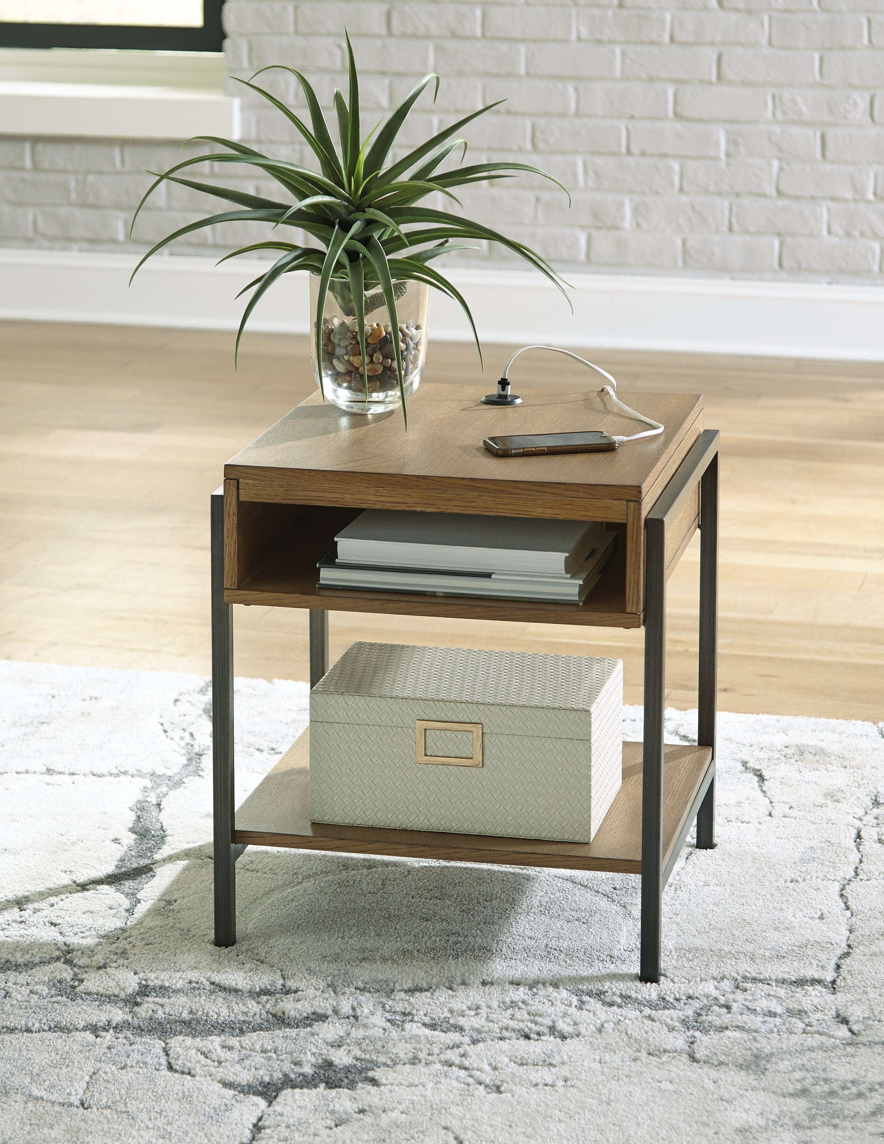 A2Z Furniture - Ashley Furniture - Fridley End Table - Rectangular End Table / Brown/Black - T964-3