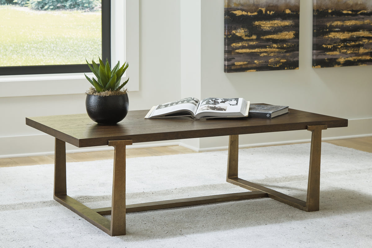 A2Z Furniture - Ashley Furniture - Balintmore Coffee Table - Rectangular Cocktail Table / Brown/Gold Finish - T967-1